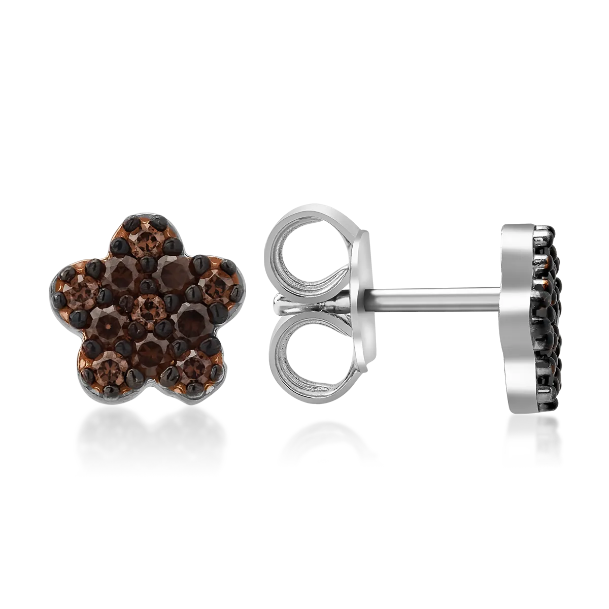 Обеци с цветя от бяло злато 14К