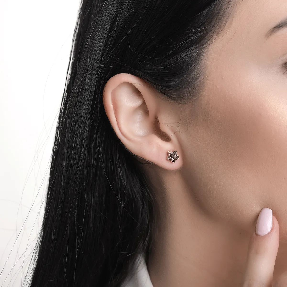 Обеци с цветя от бяло злато 14К