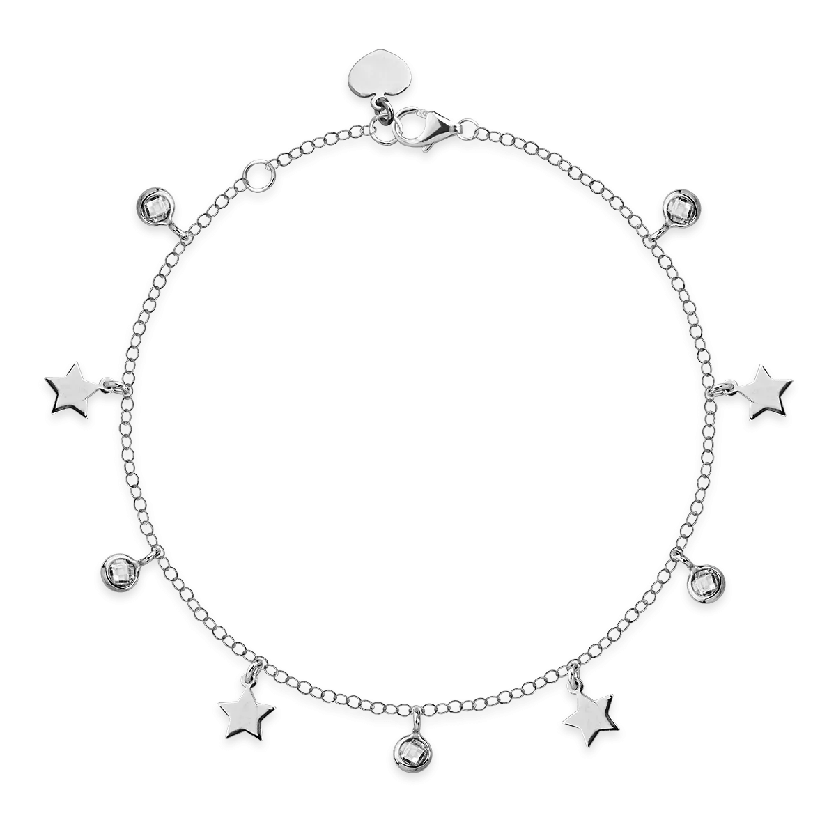 14К бяла златна гривна със звезди