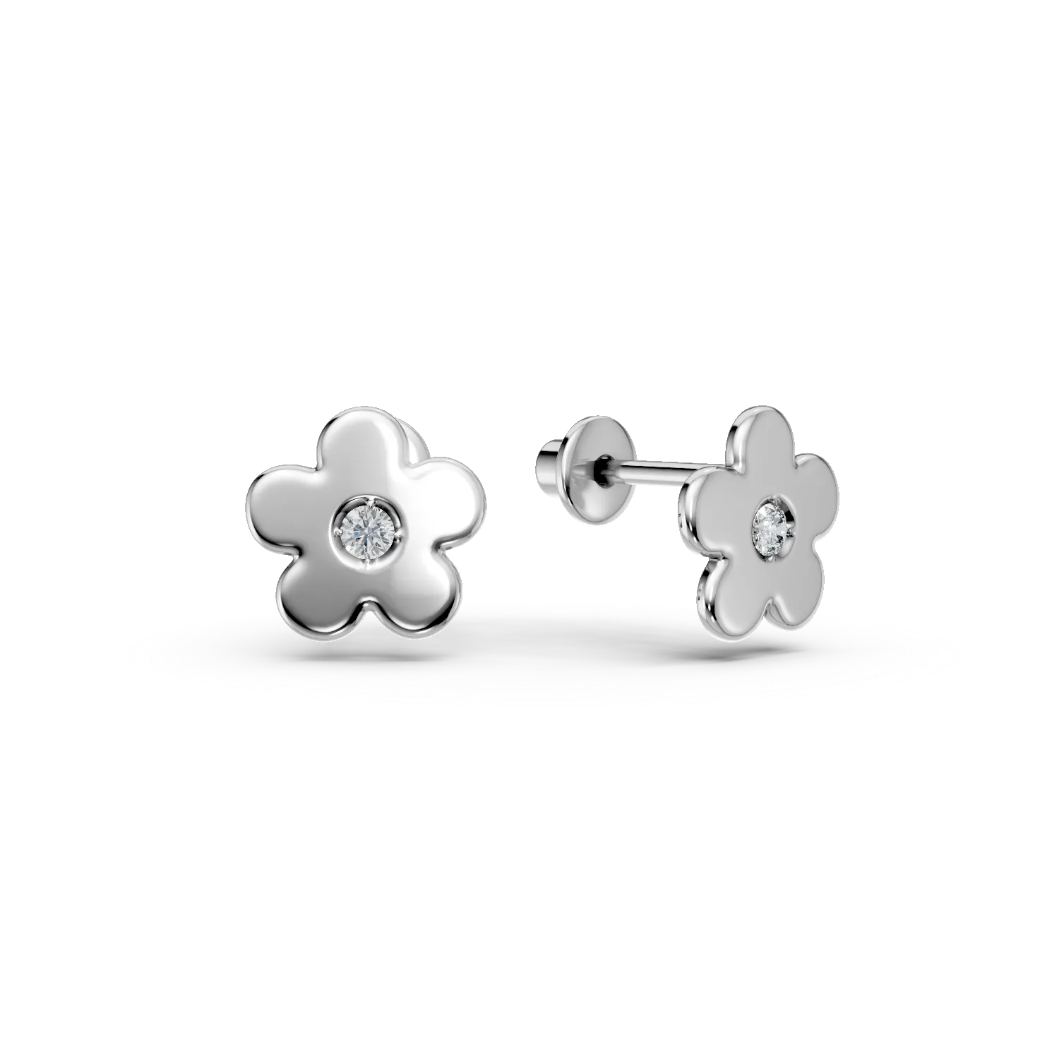 Cercei pentru copii cu floricele din aur alb