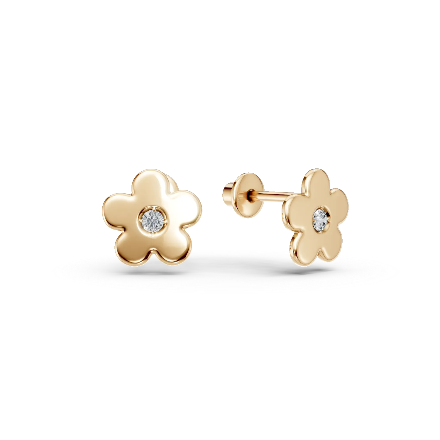 14K yellow gold children earrings with flowers