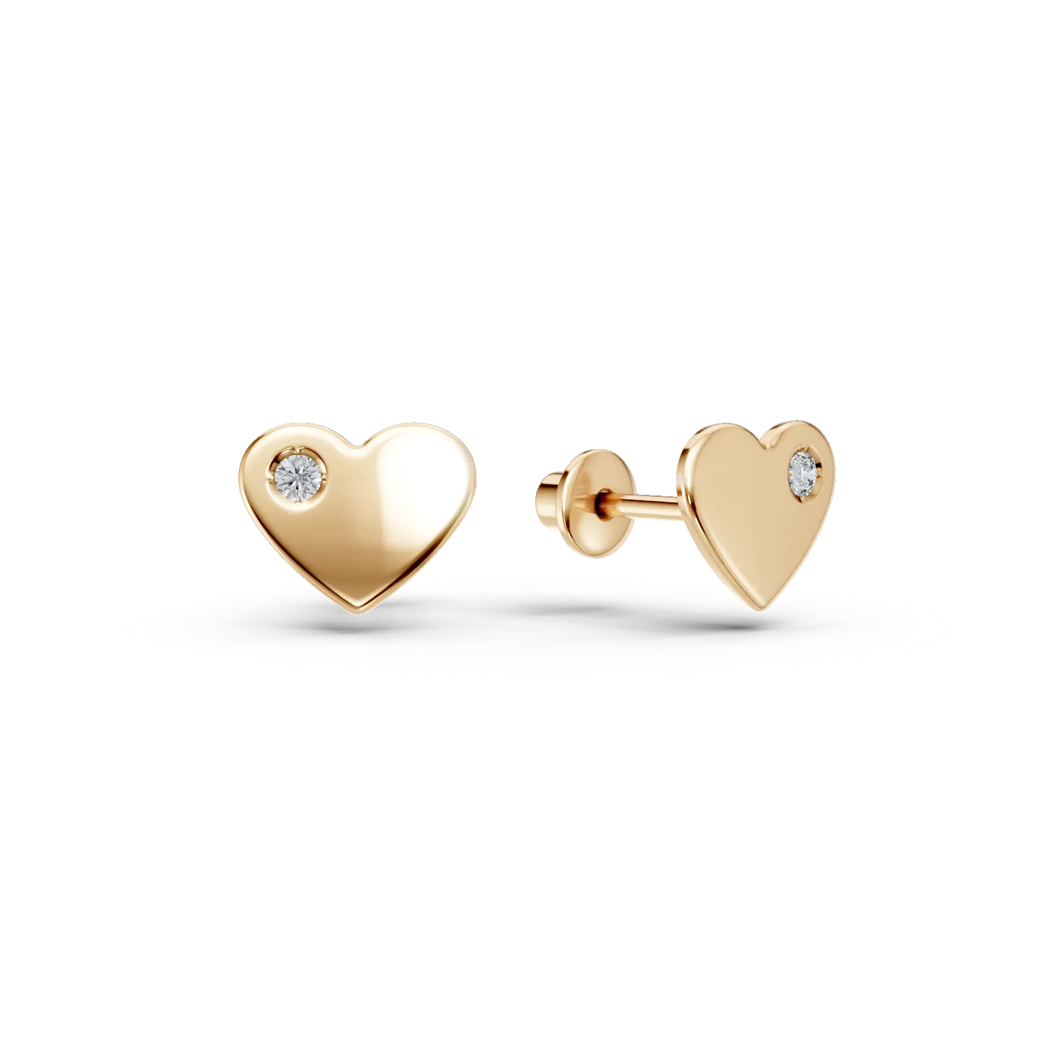 14K yellow gold children's earrings with heart