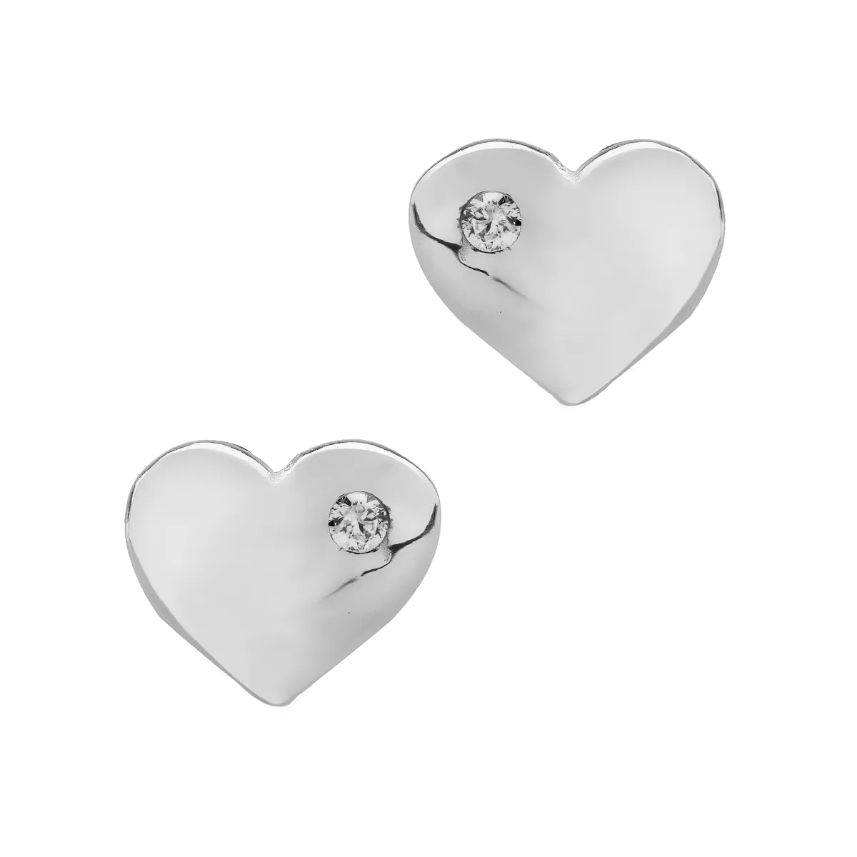 Детски обеци сърце от 14К бяло злато