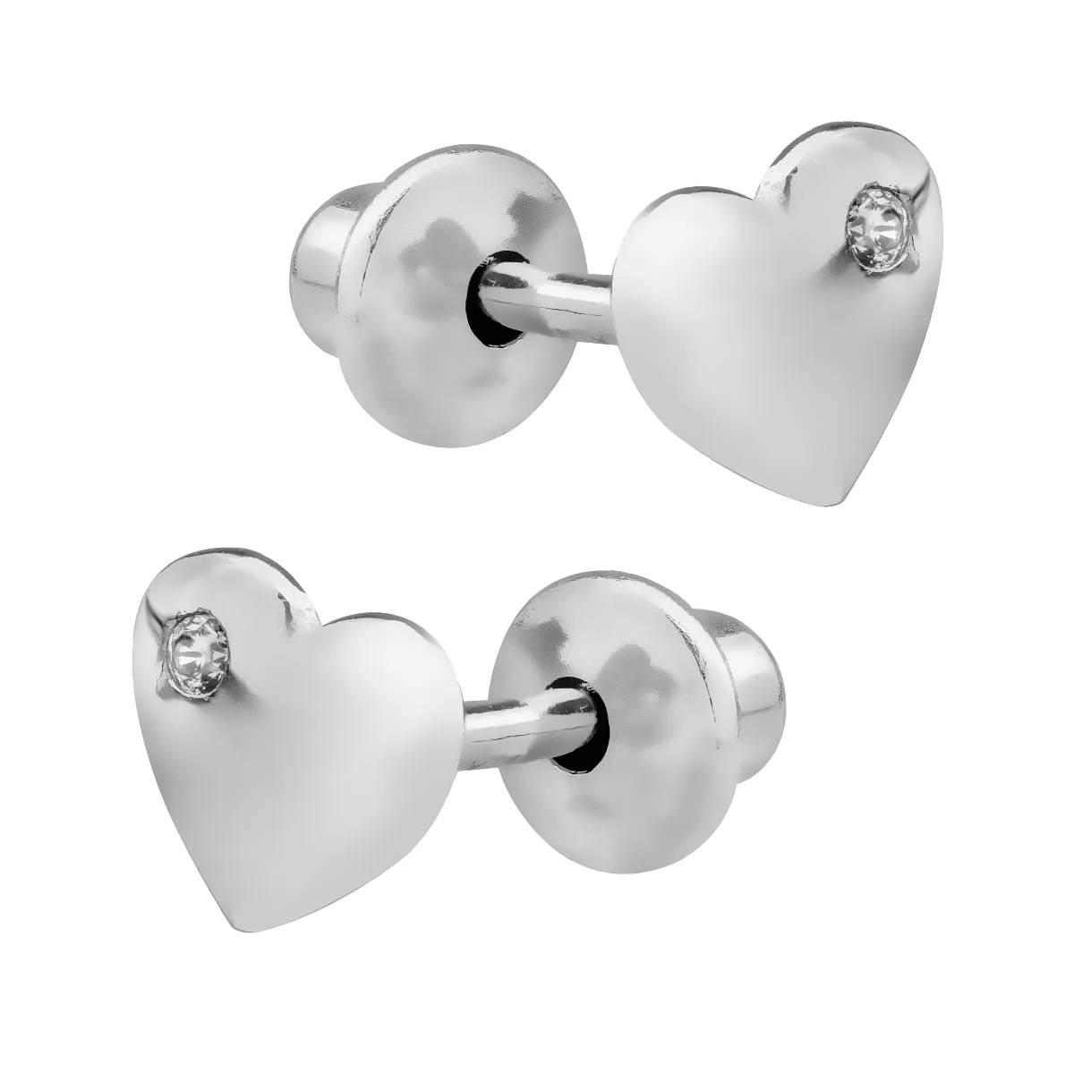 14K white gold heart children earrings