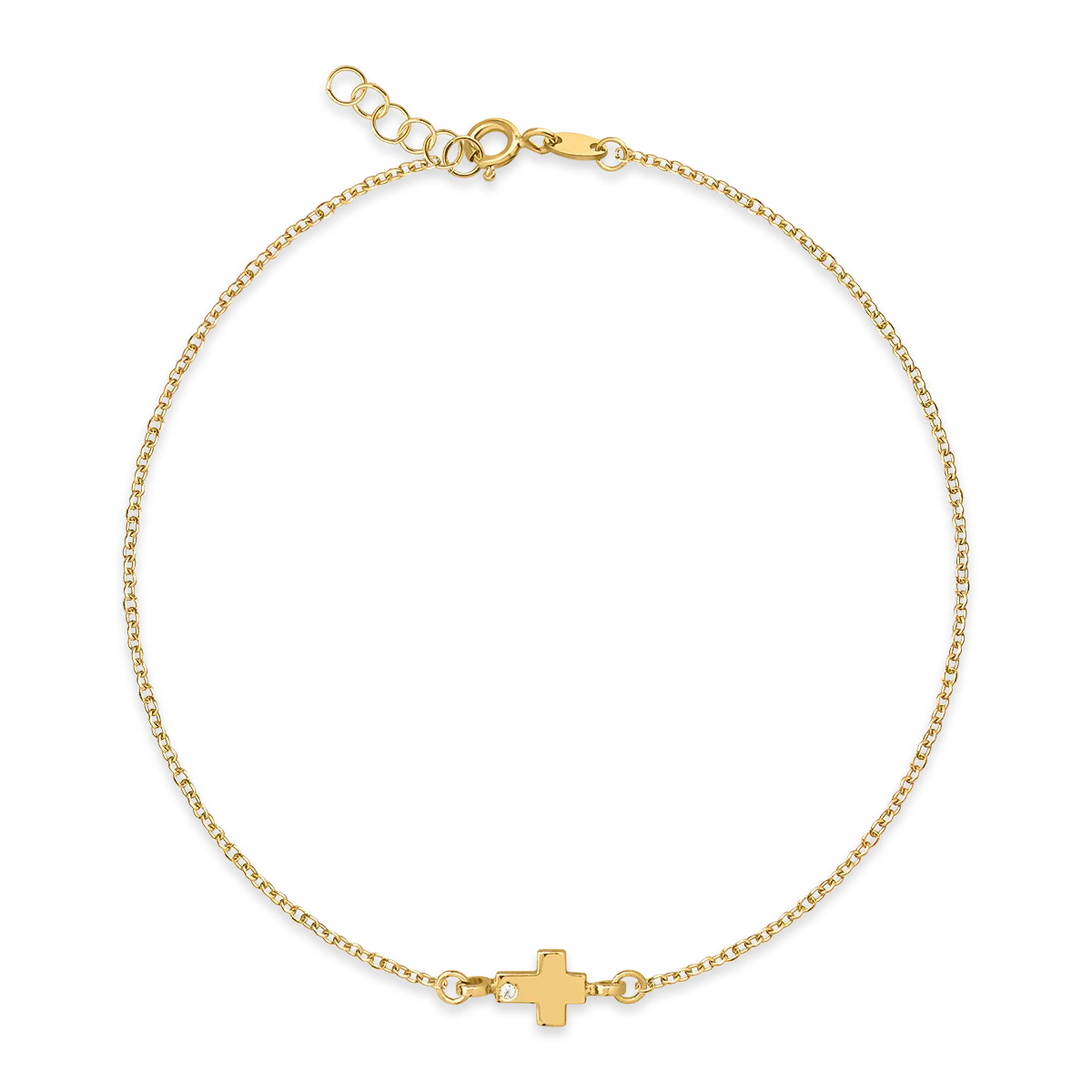 Yellow gold bracelet with a cross pendant and zirconia