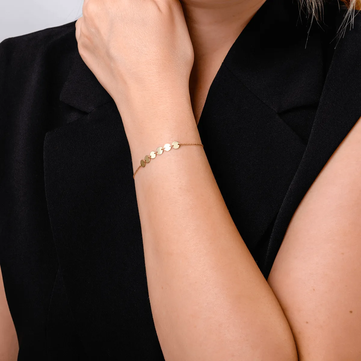 Bratara cu banuti din aur galben de 14K