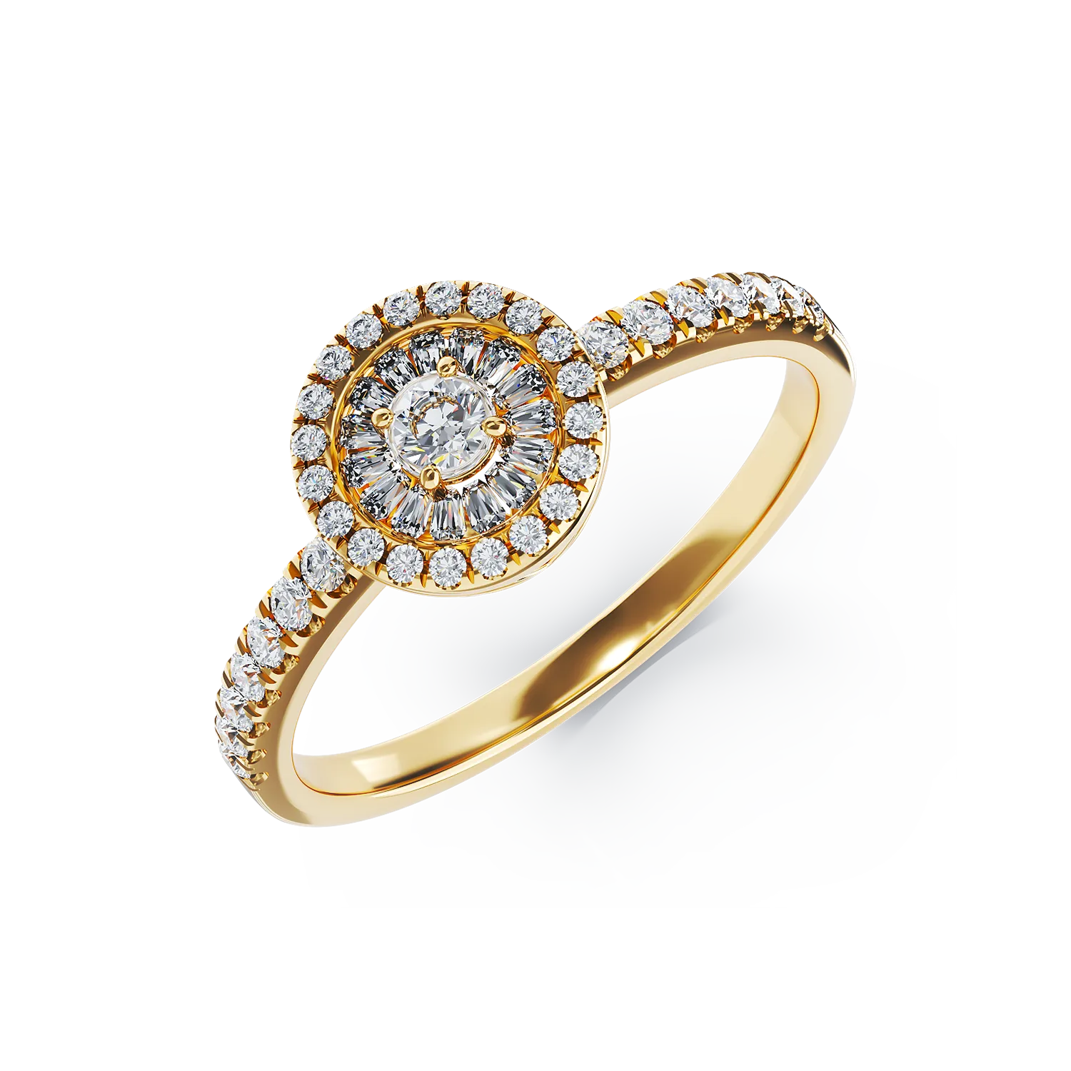 Pierścionek zaręczynowy w 18K żółtego złota z brylantem 0.23ct i 0.08ct diament