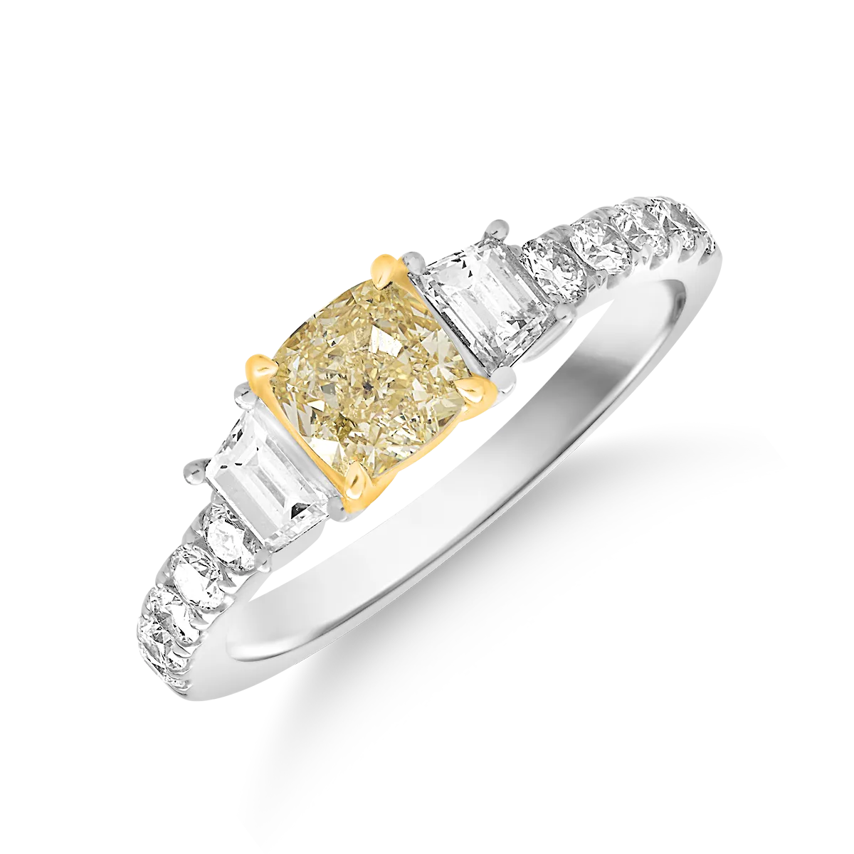 18K white gold engagement ring with 1ct yellow diamond and 0.48ct diamonds
