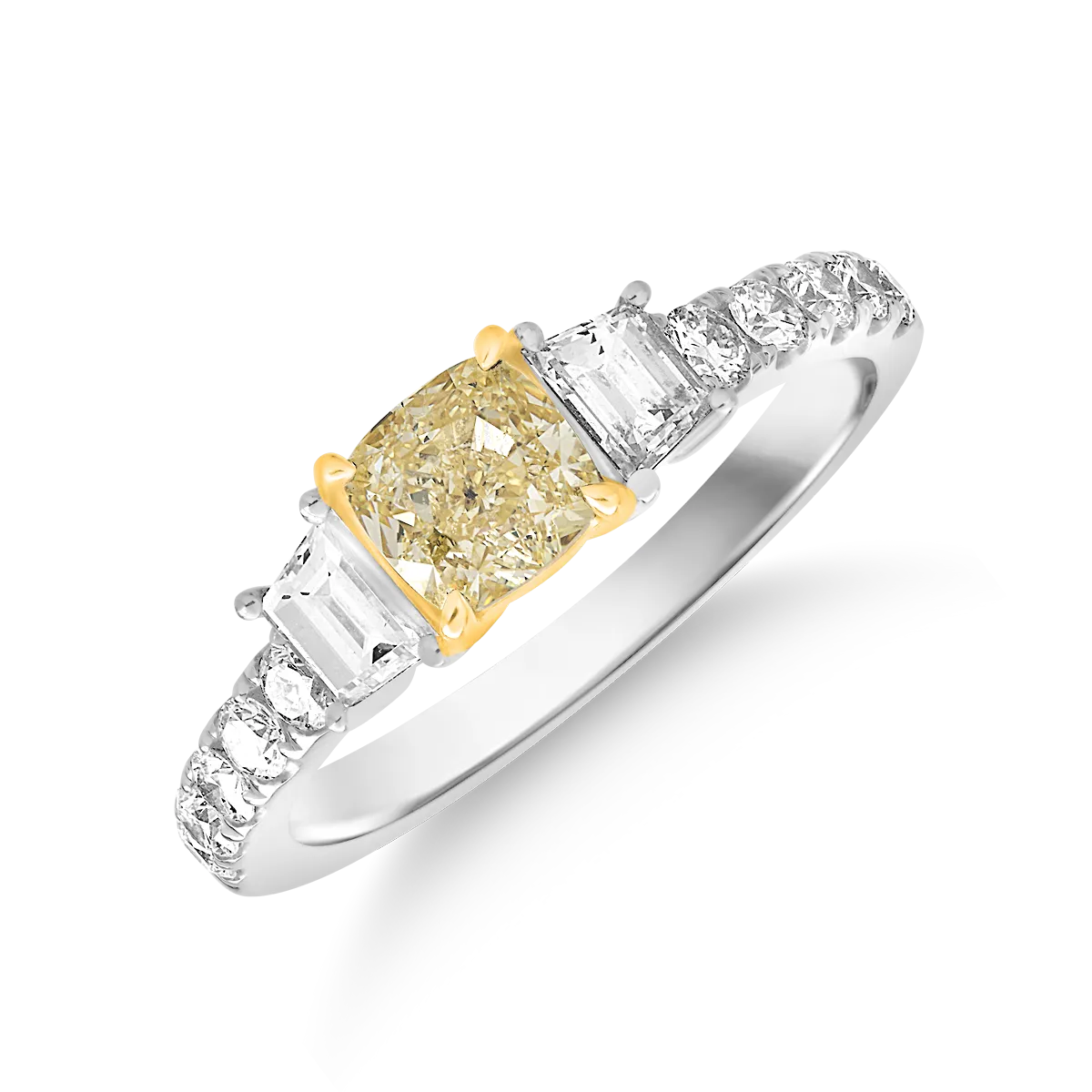 Inel de logodna din aur alb cu diamant galben de 1ct si diamante de 0.48ct