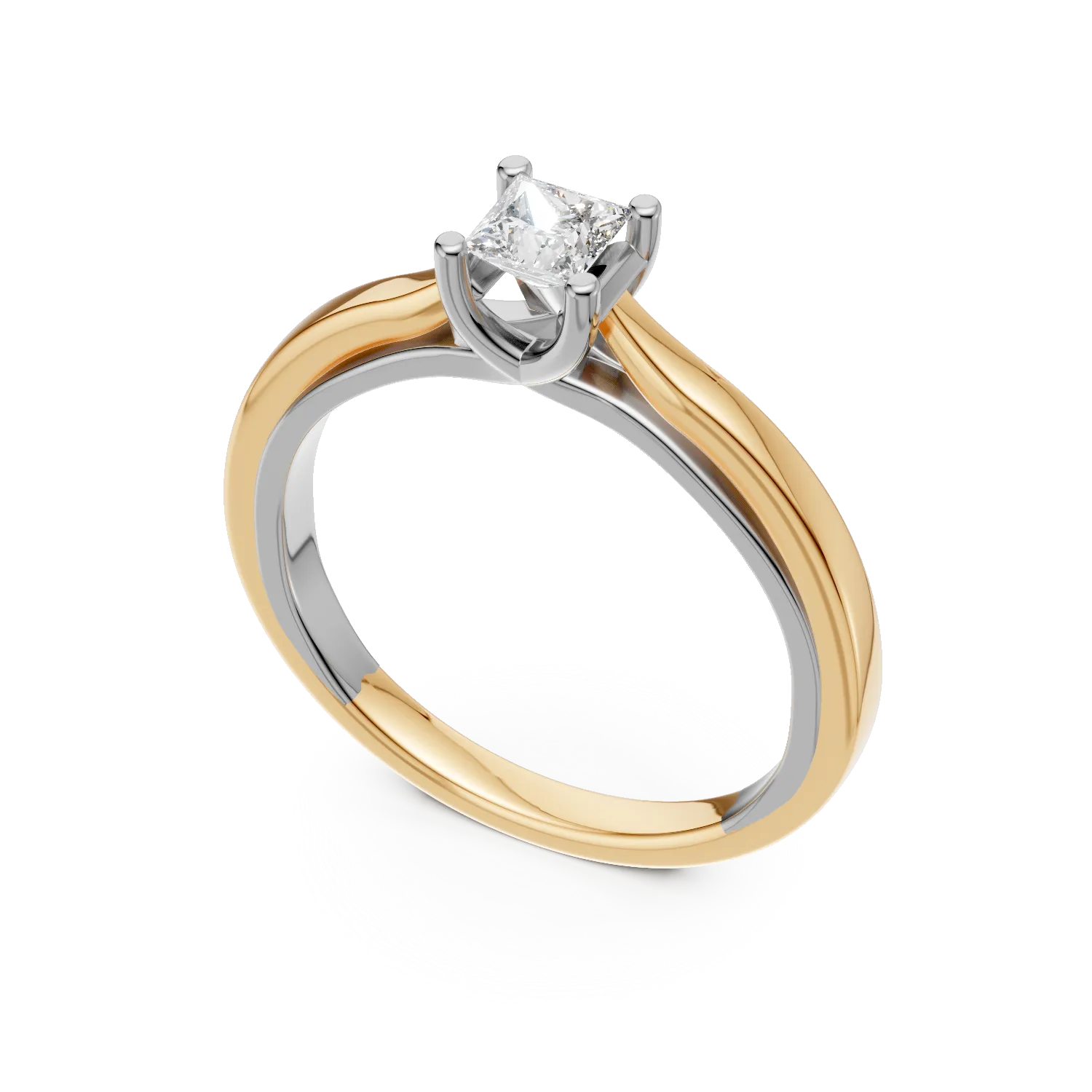 Inel de logodna din aur alb-galben de 18K cu diamant de 0.26ct