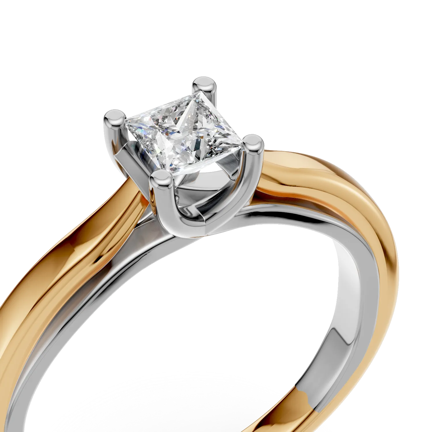Inel de logodna din aur alb-galben de 18K cu diamant de 0.26ct