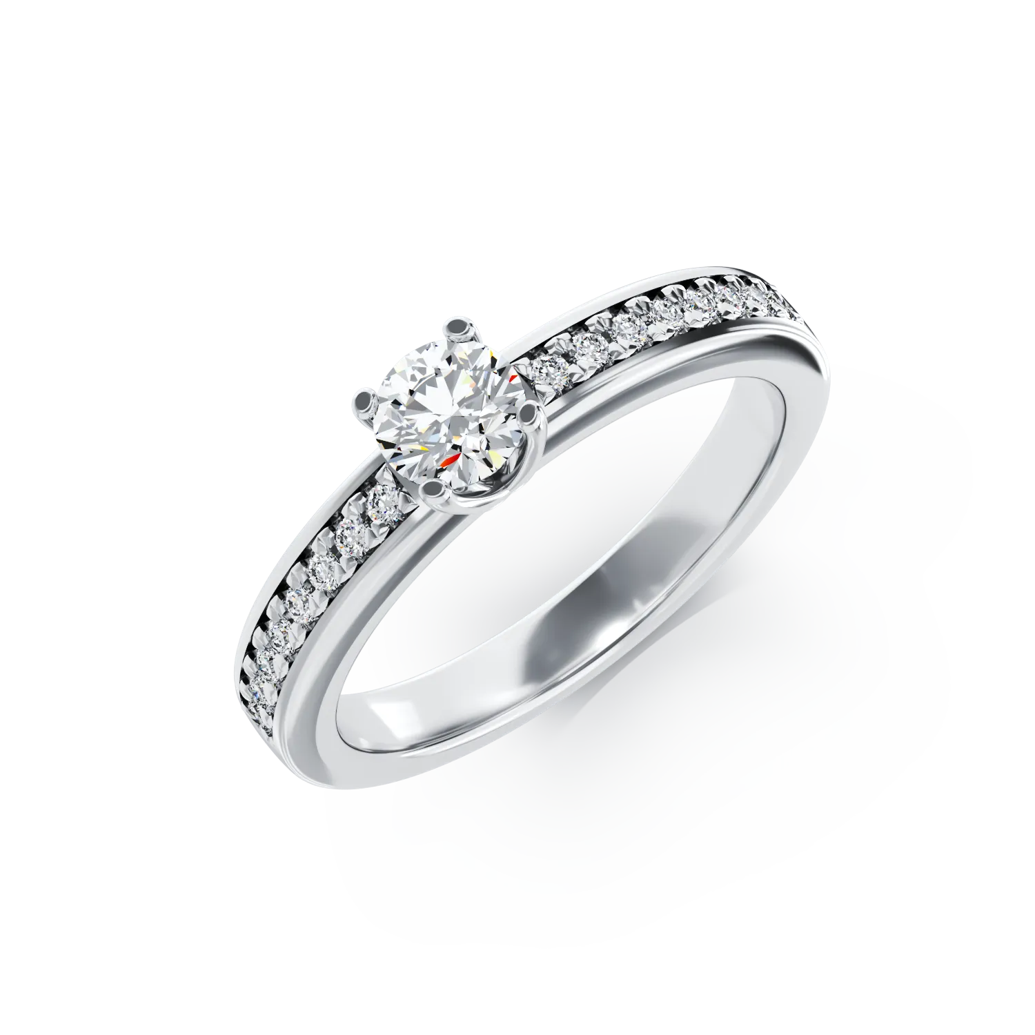 Inel de logodna din aur alb de 18K cu diamant de 0.3ct si diamante de 0.08ct