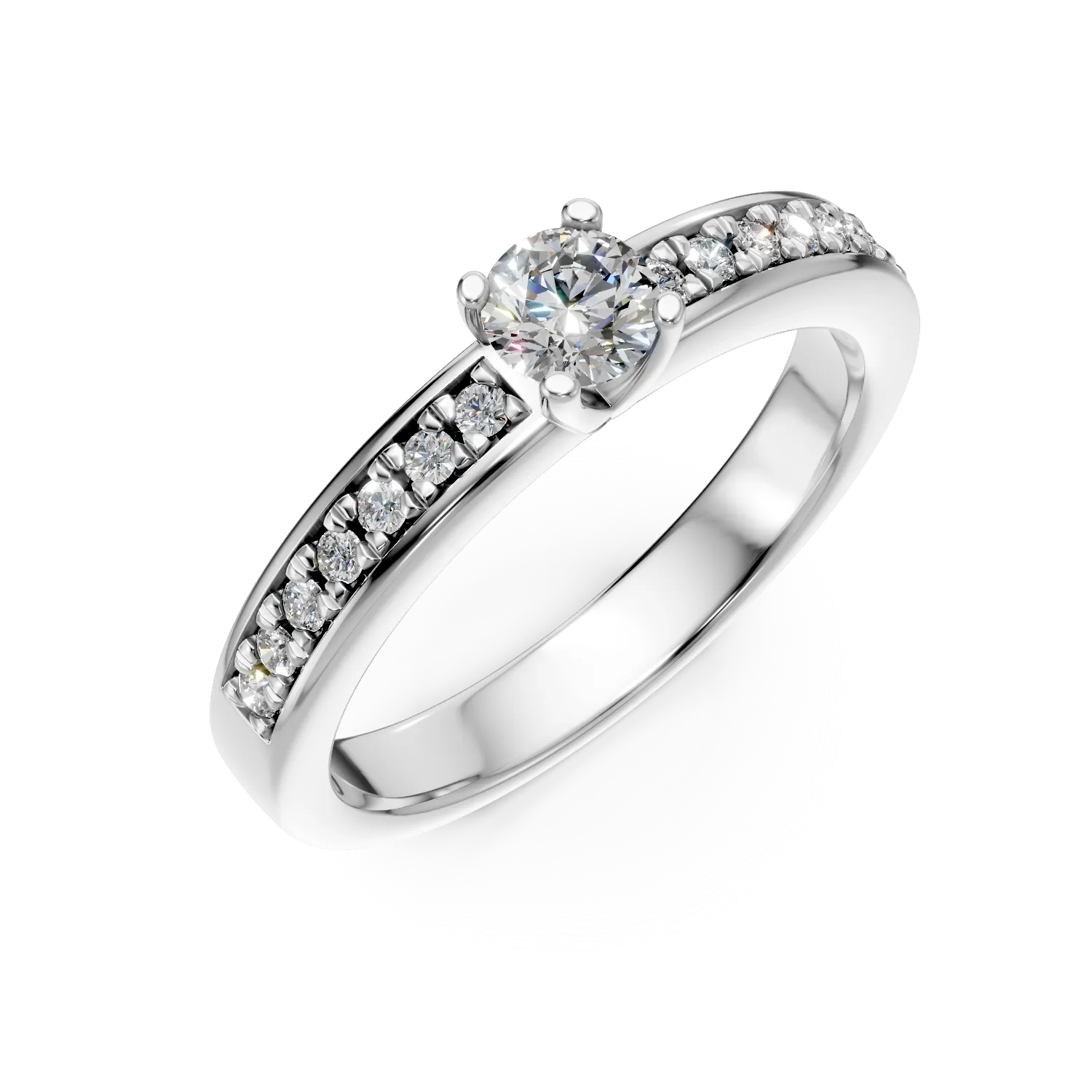 18K white gold engagement ring with 0.3ct diamond and 0.08ct diamonds