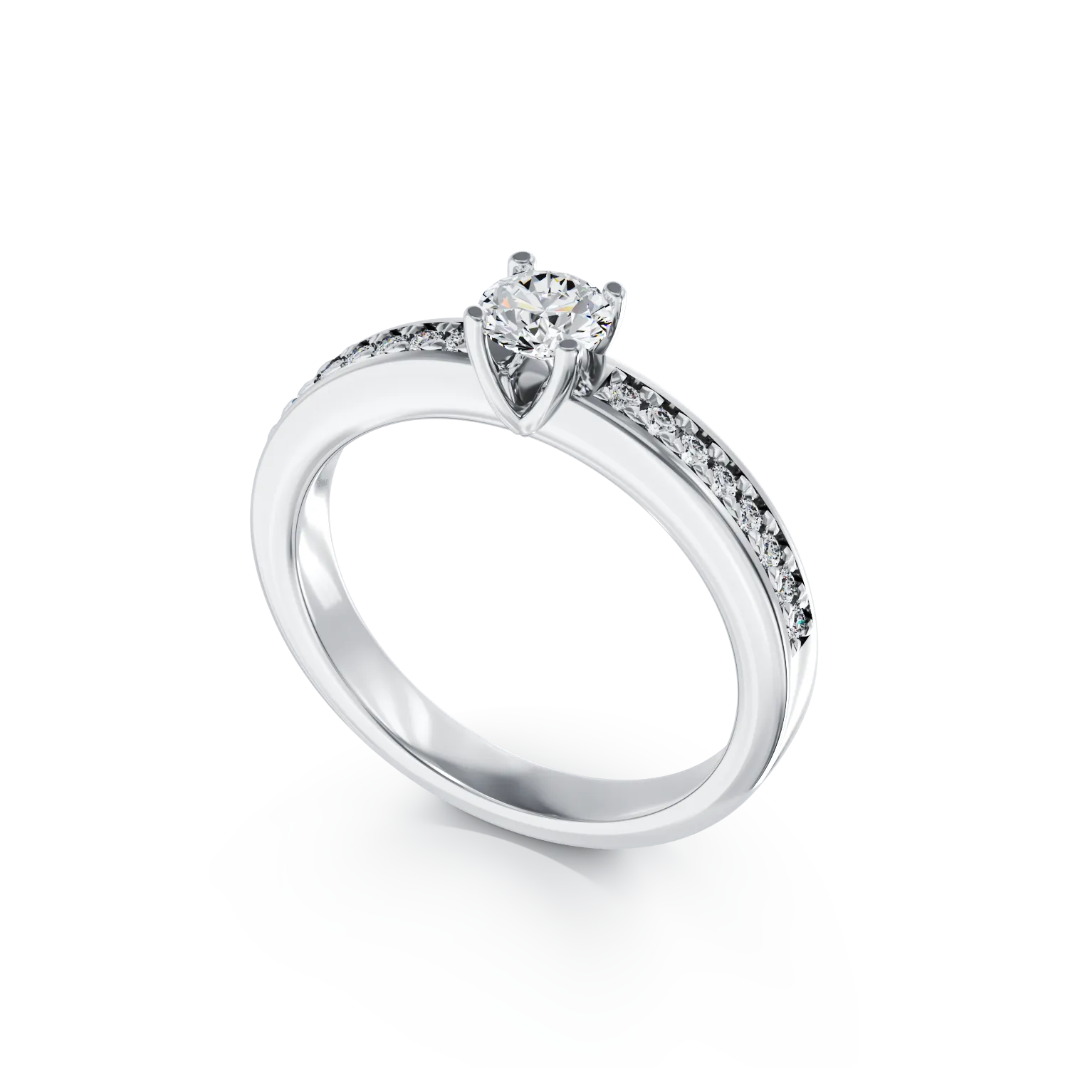 Inel de logodna din aur alb de 18K cu diamant de 0.3ct si diamante de 0.08ct