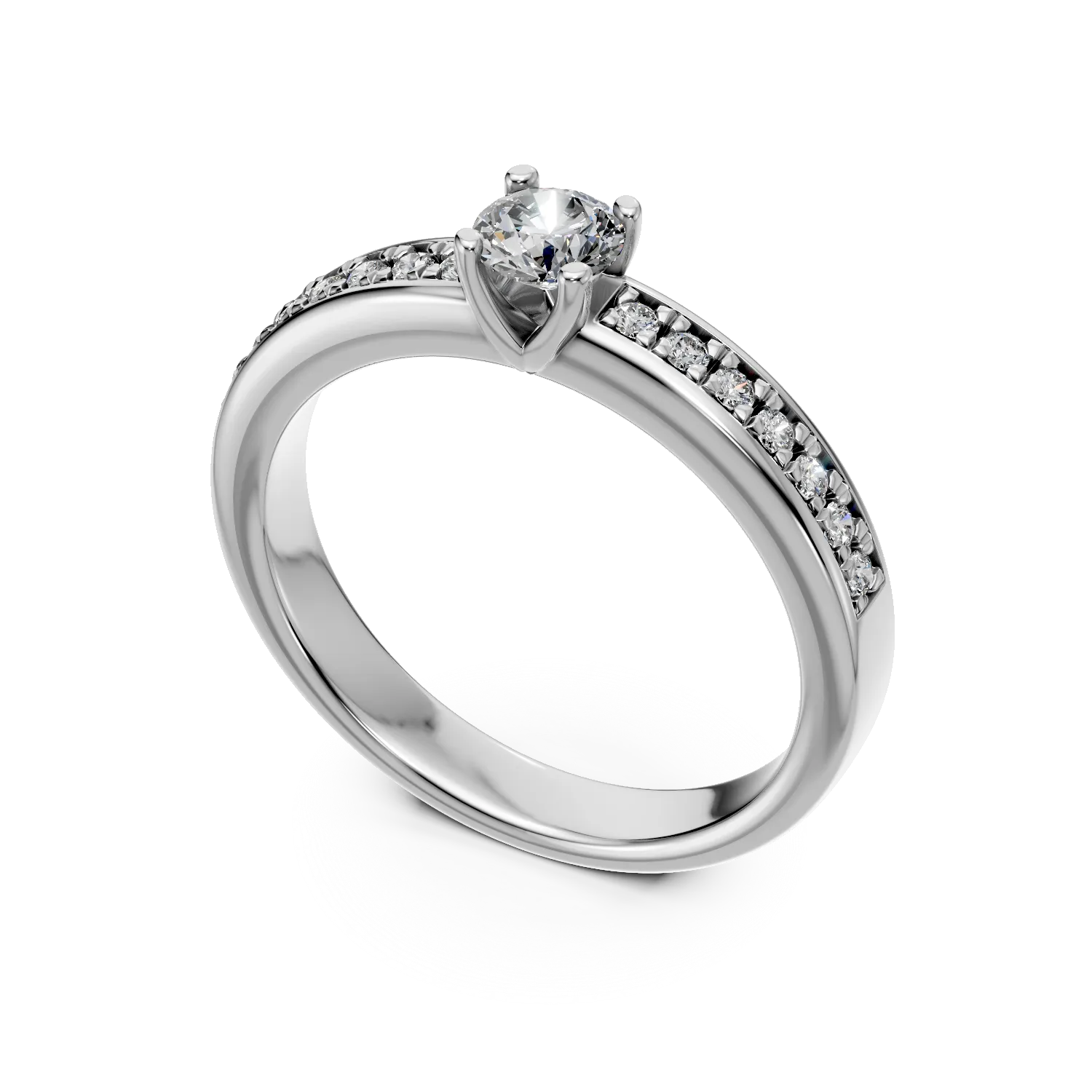 Inel de logodna din aur alb de 18K cu diamant de 0.3ct si diamante de 0.08ct
