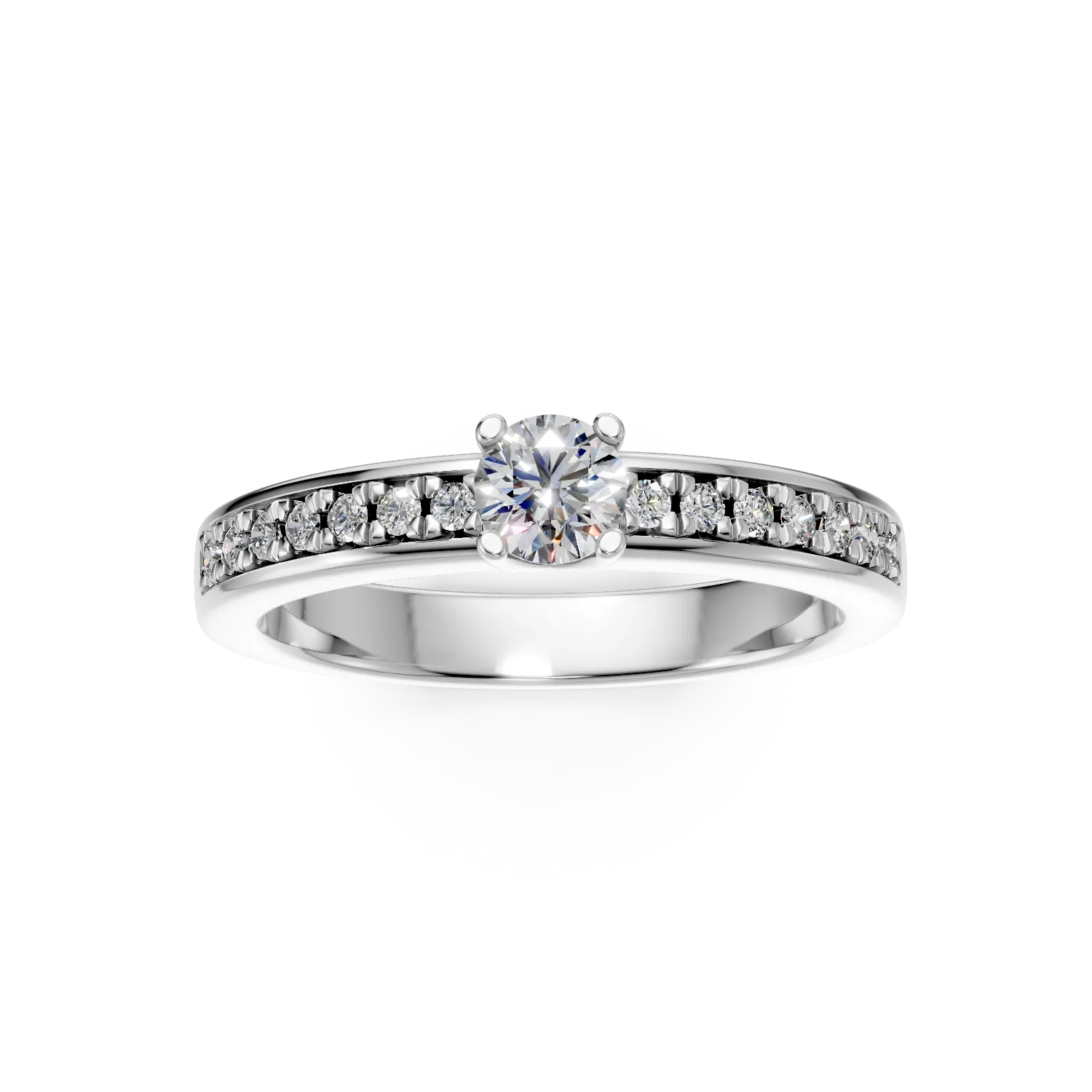 Inel de logodna din aur alb de 18K cu diamant de 0.3ct si diamante de 0.08ct
