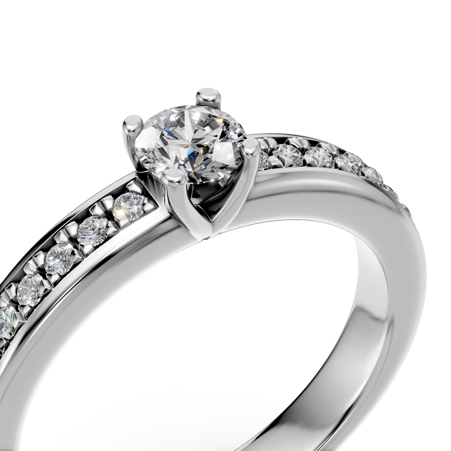 Inel de logodna din aur alb de 18K cu diamant de 0.3ct si diamante de 0.08ct