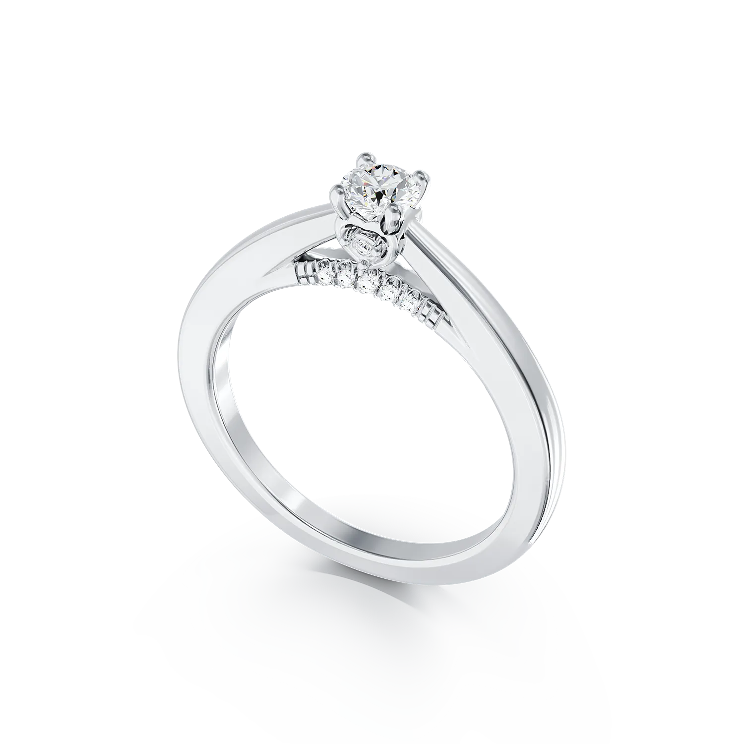 Inel de logodna din aur alb de 18K cu diamant de 0.4ct si diamante de 0.05ct