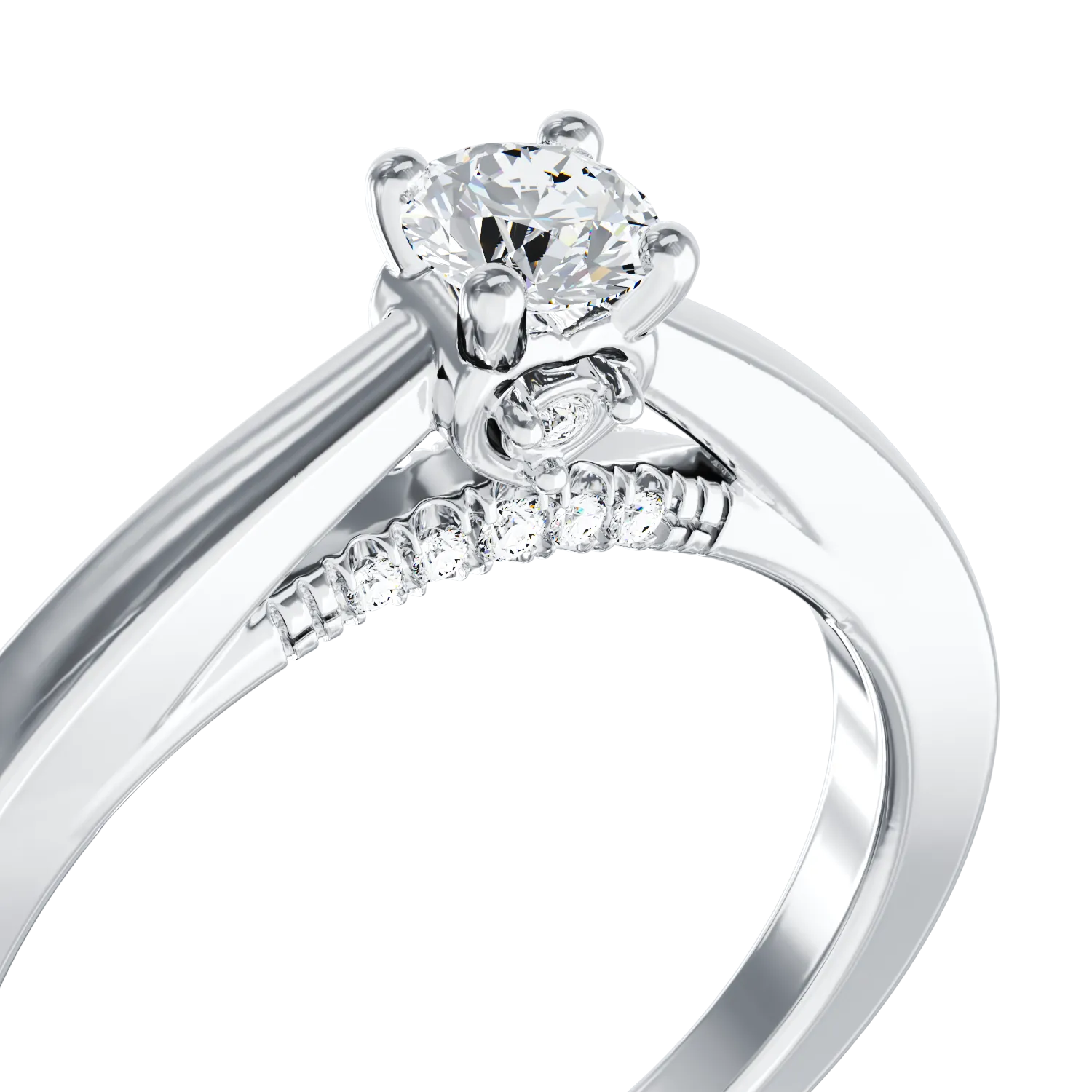 Годежен пръстен от 18K бяло злато с 0.4ct диамант и 0.05ct диаманти