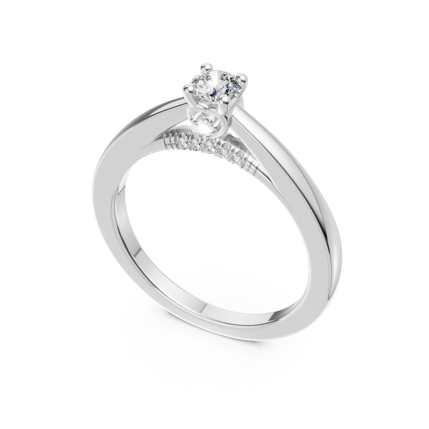Inel de logodna din aur alb de 18K cu diamant de 0.4ct si diamante de 0.05ct