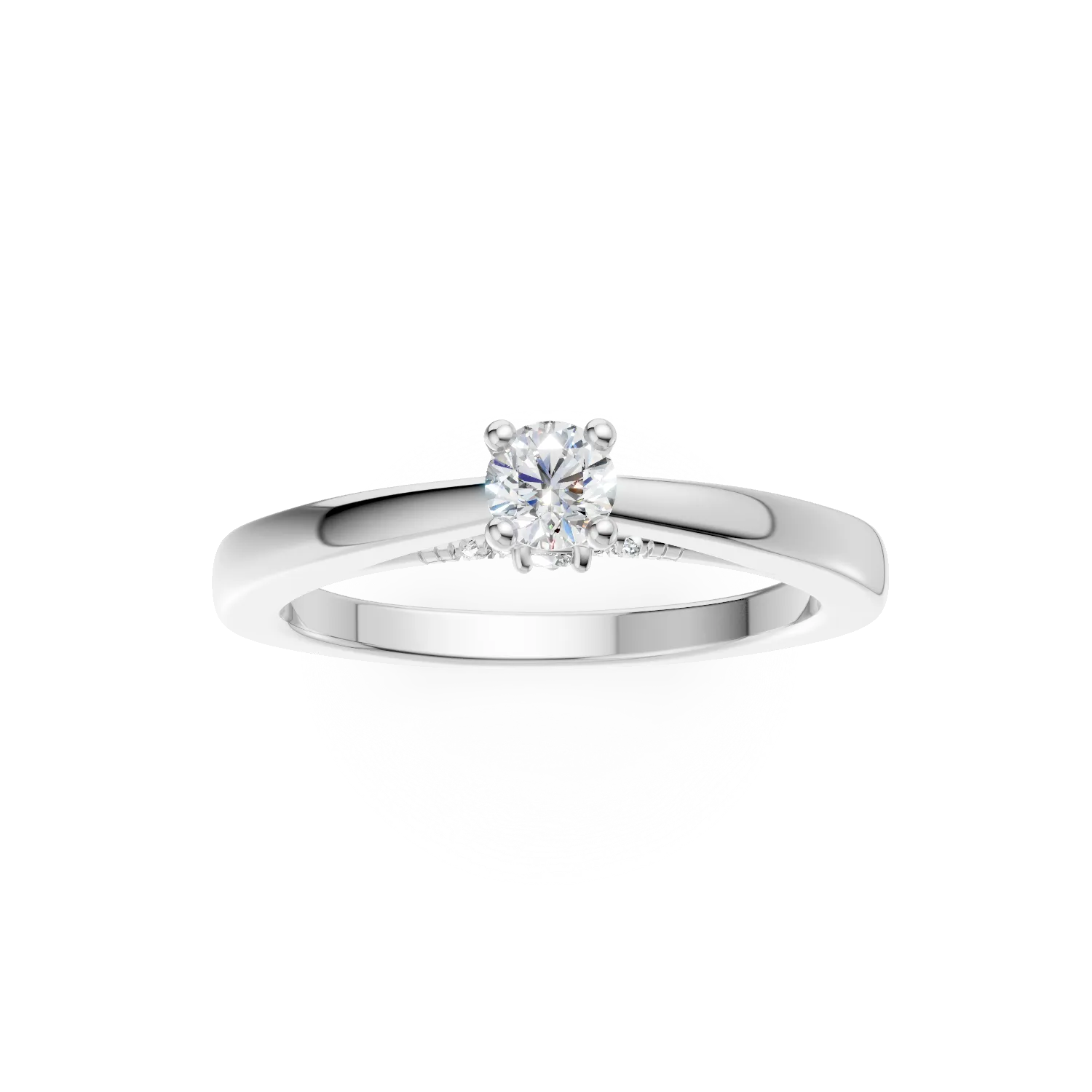 Inel de logodna din aur alb de 18K cu diamant de 0.4ct si diamante de 0.05ct