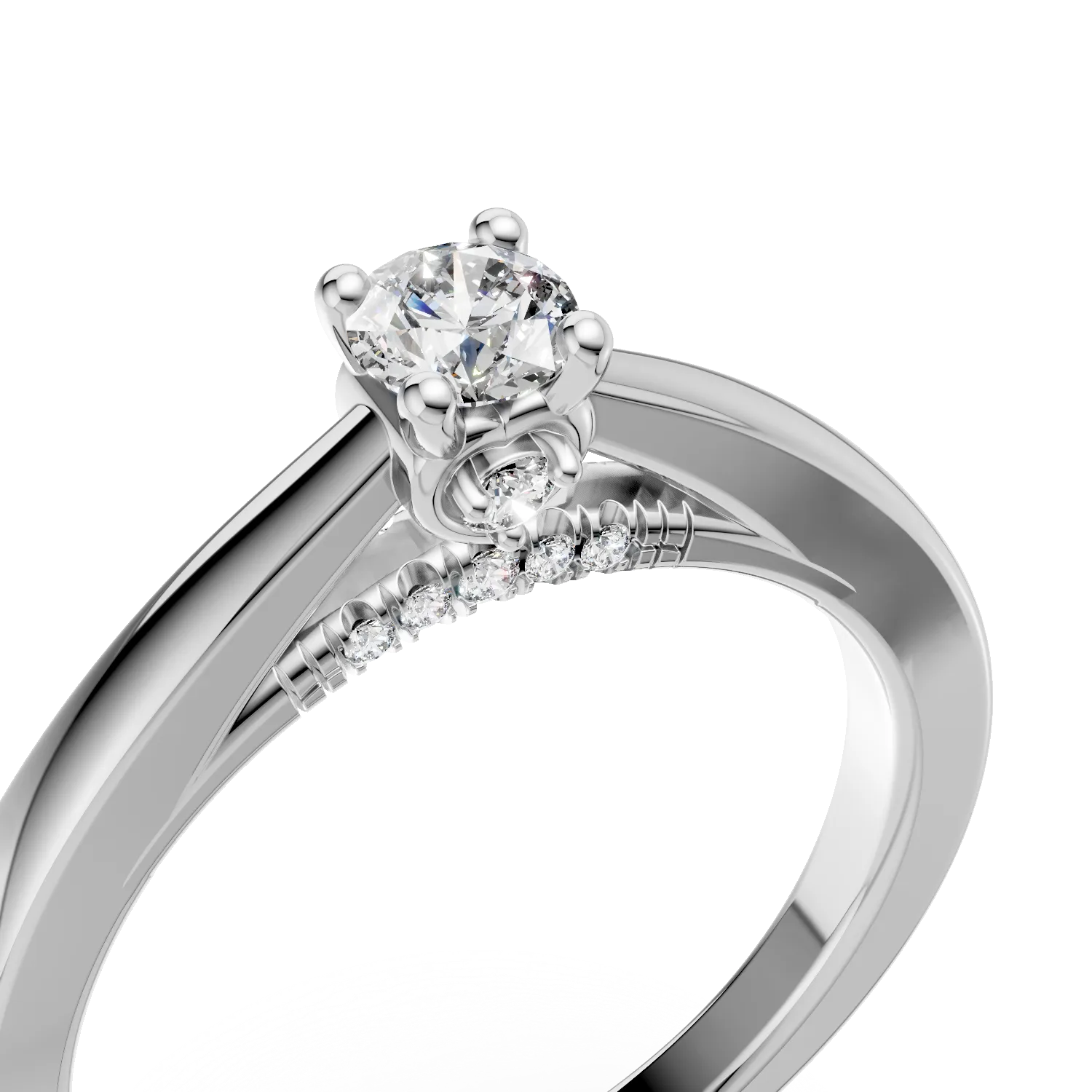 Inel de logodna din aur alb de 18K cu diamant de 0.4ct si diamante de 0.05ct
