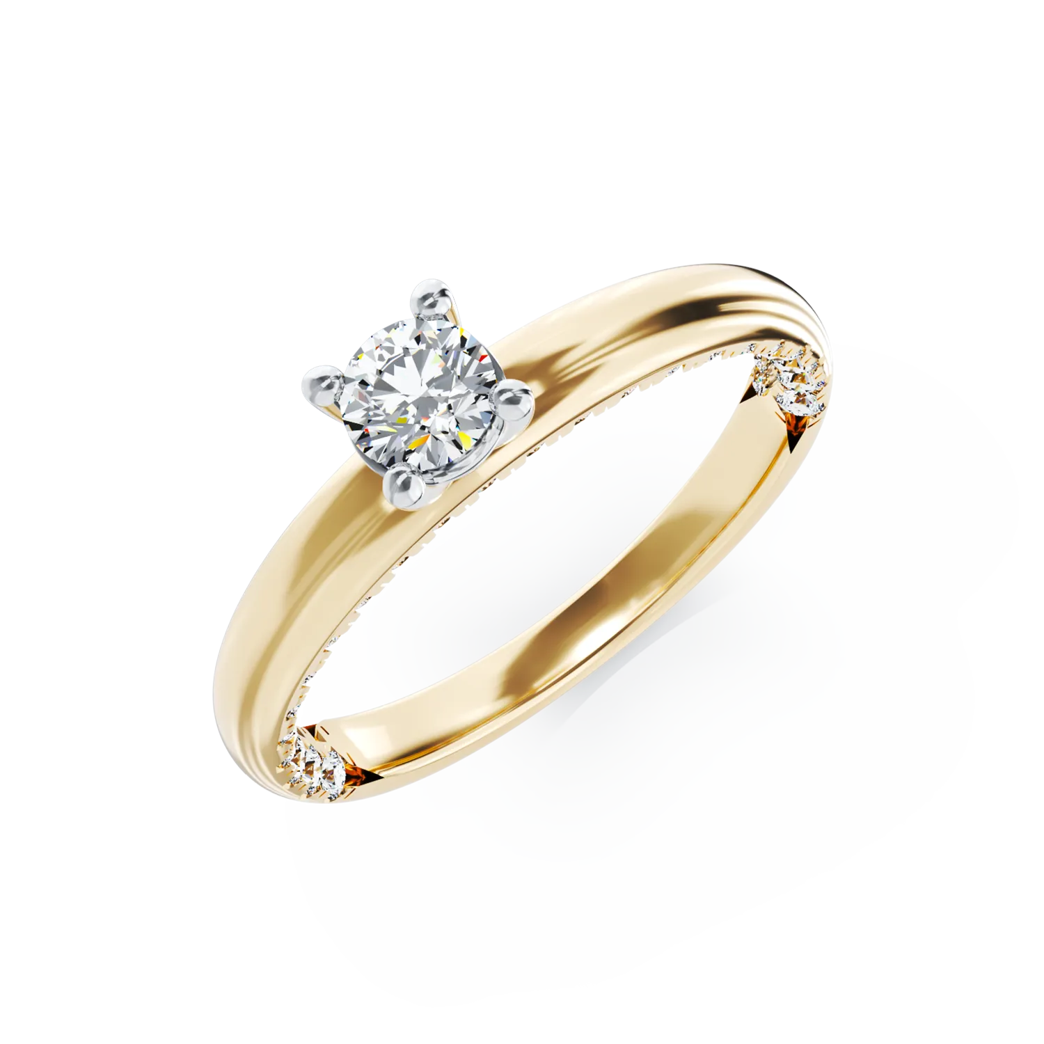 Eljegyzési gyűrű 18K-os sárga aranyból 0,19ct gyémánttal és 0,2ct gyémánttal. Gramm: 3,14