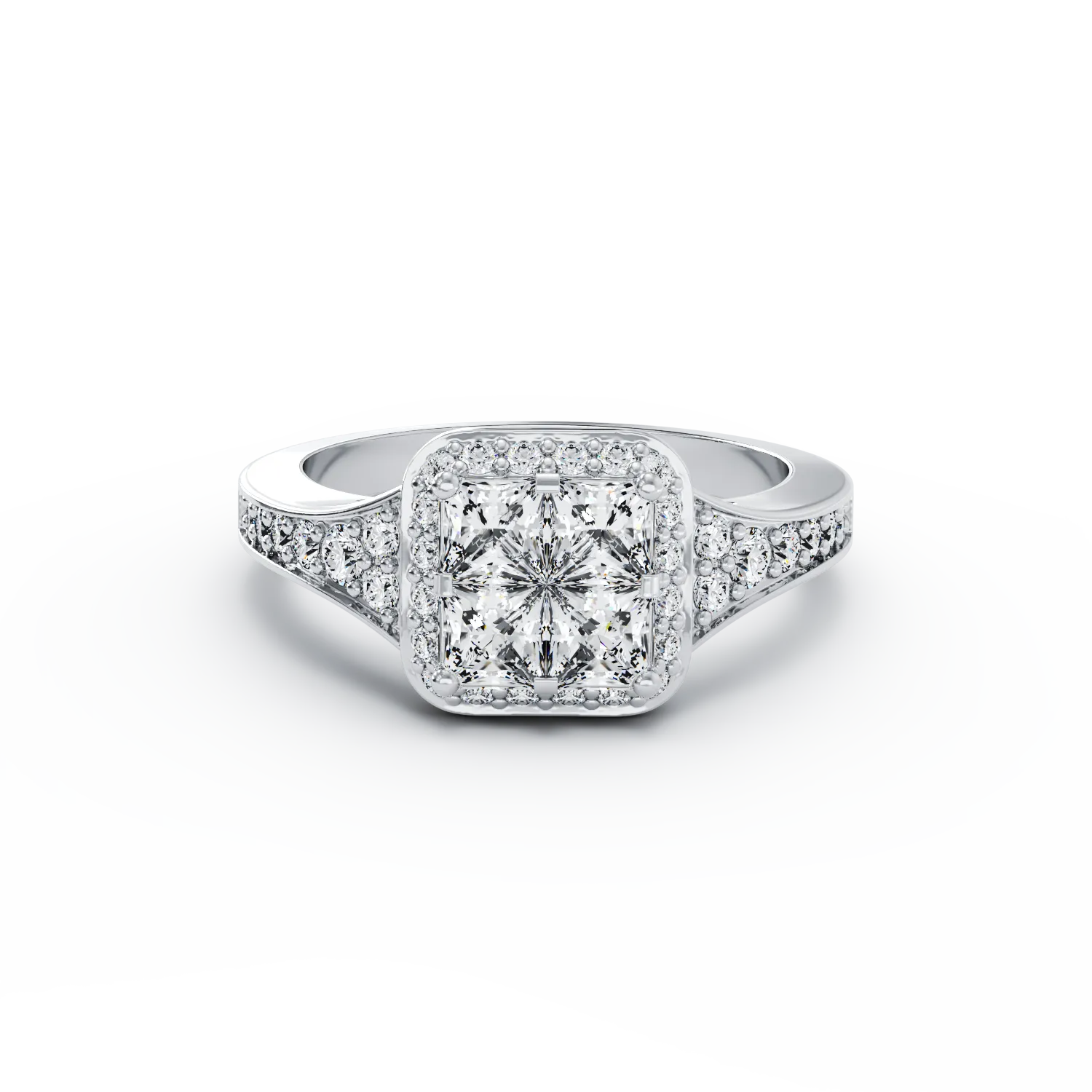 Inel de logodna din aur alb de 18K cu diamante de 0.88ct
