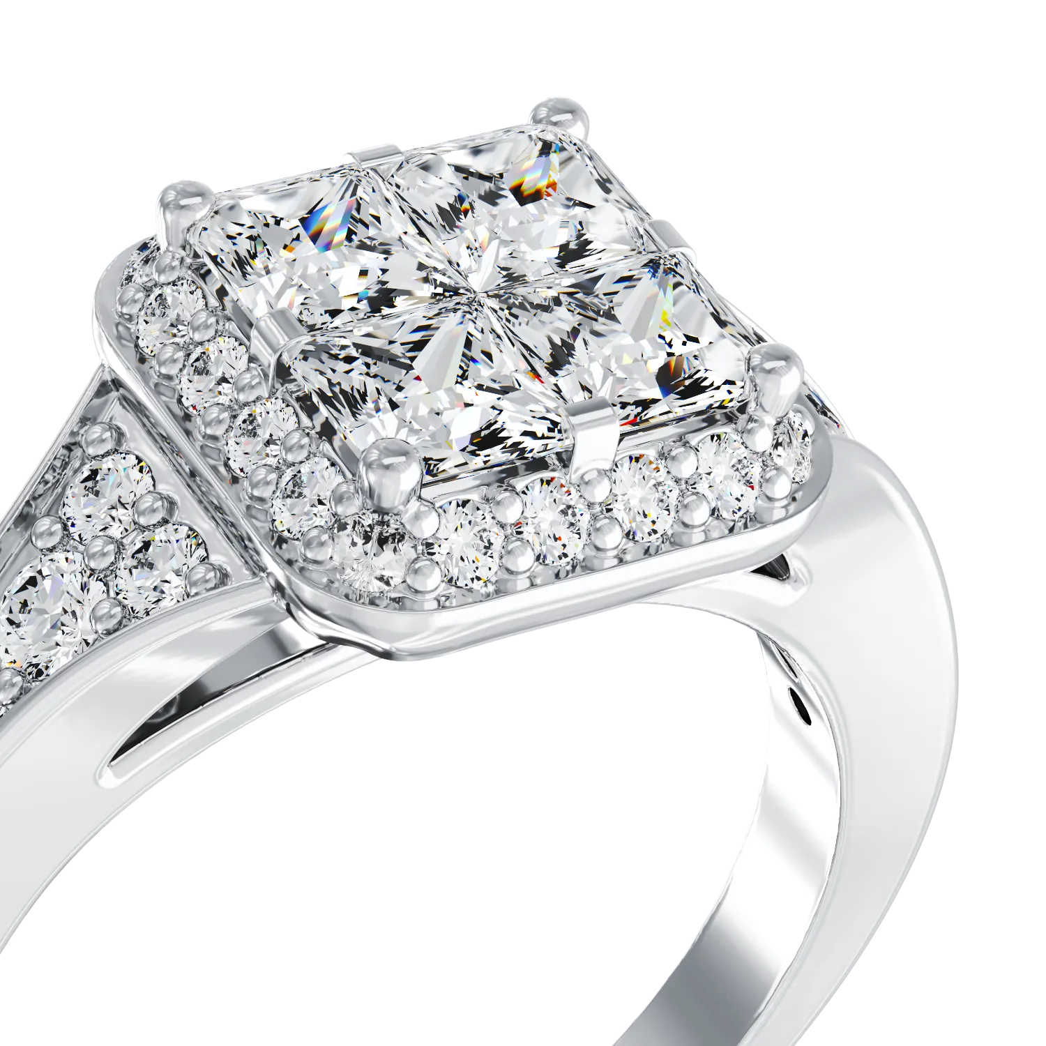 Eljegyzési gyűrű 18K-os fehér aranyból 0,53ct gyémánttal és 0,35ct gyémántokkal. Gramm: 4,65