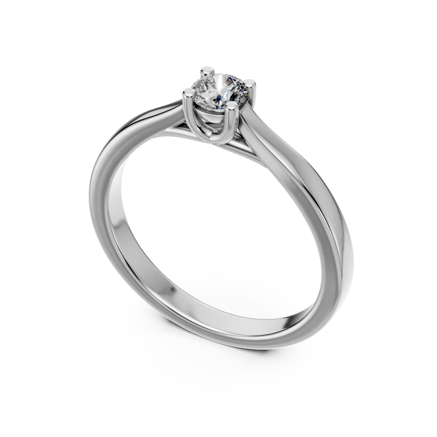 Inel de logodna din aur alb de 18K cu un diamant solitaire de 0.15ct
