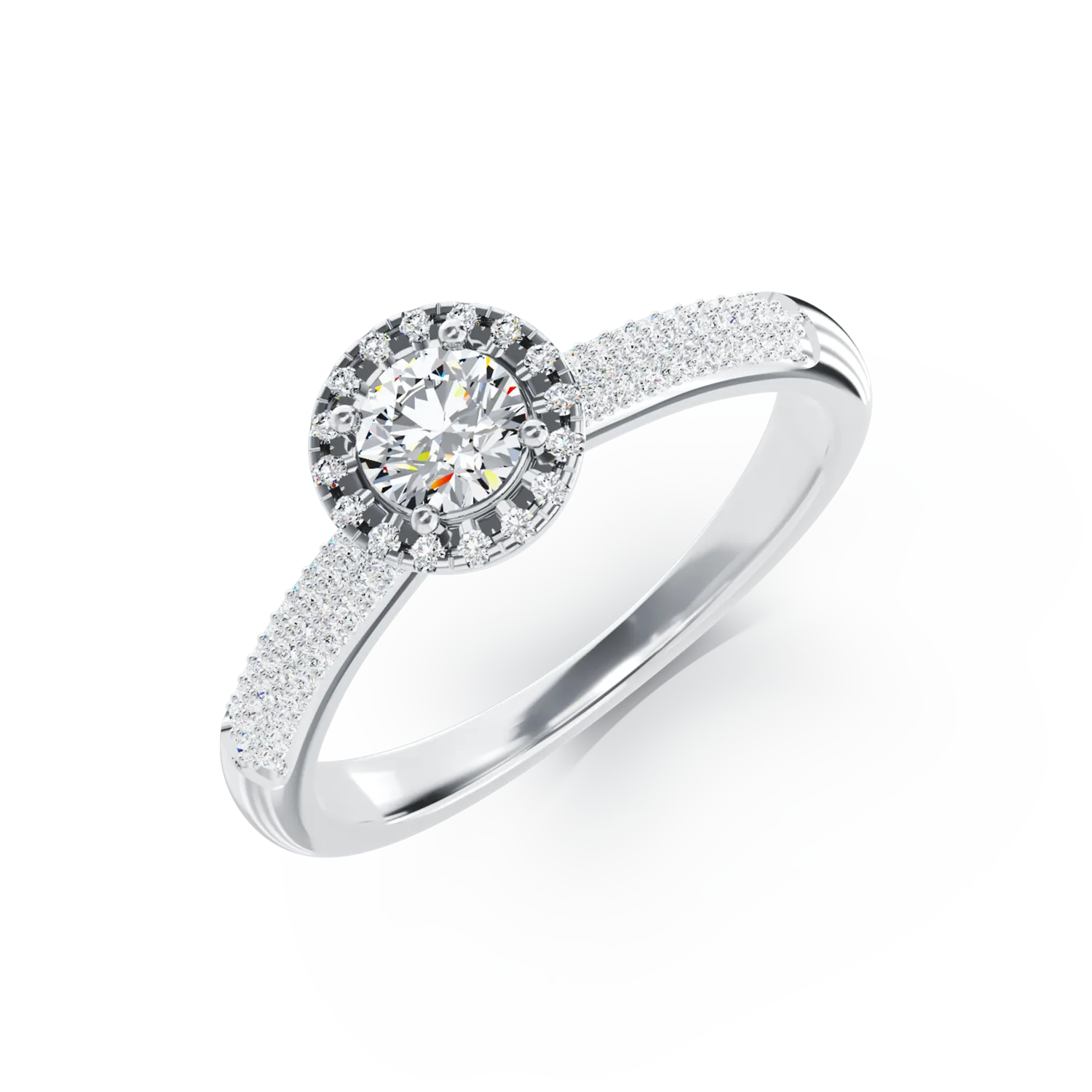 Inel de logodna din aur alb de 18K cu diamant de 0.33ct si diamante de 0.36ct