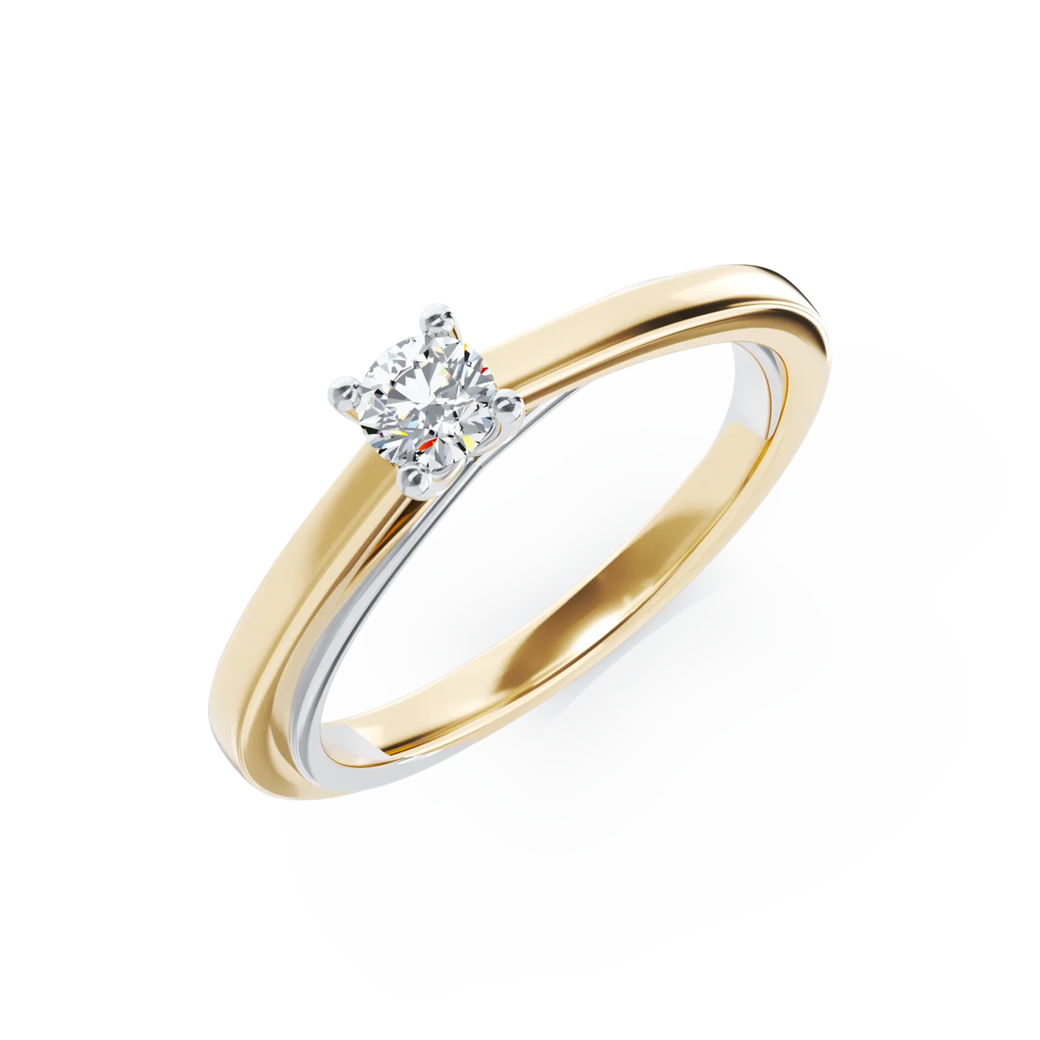 Inel de logodna din aur alb-galben de 18K cu diamant solitaire de 0.19ct-119653