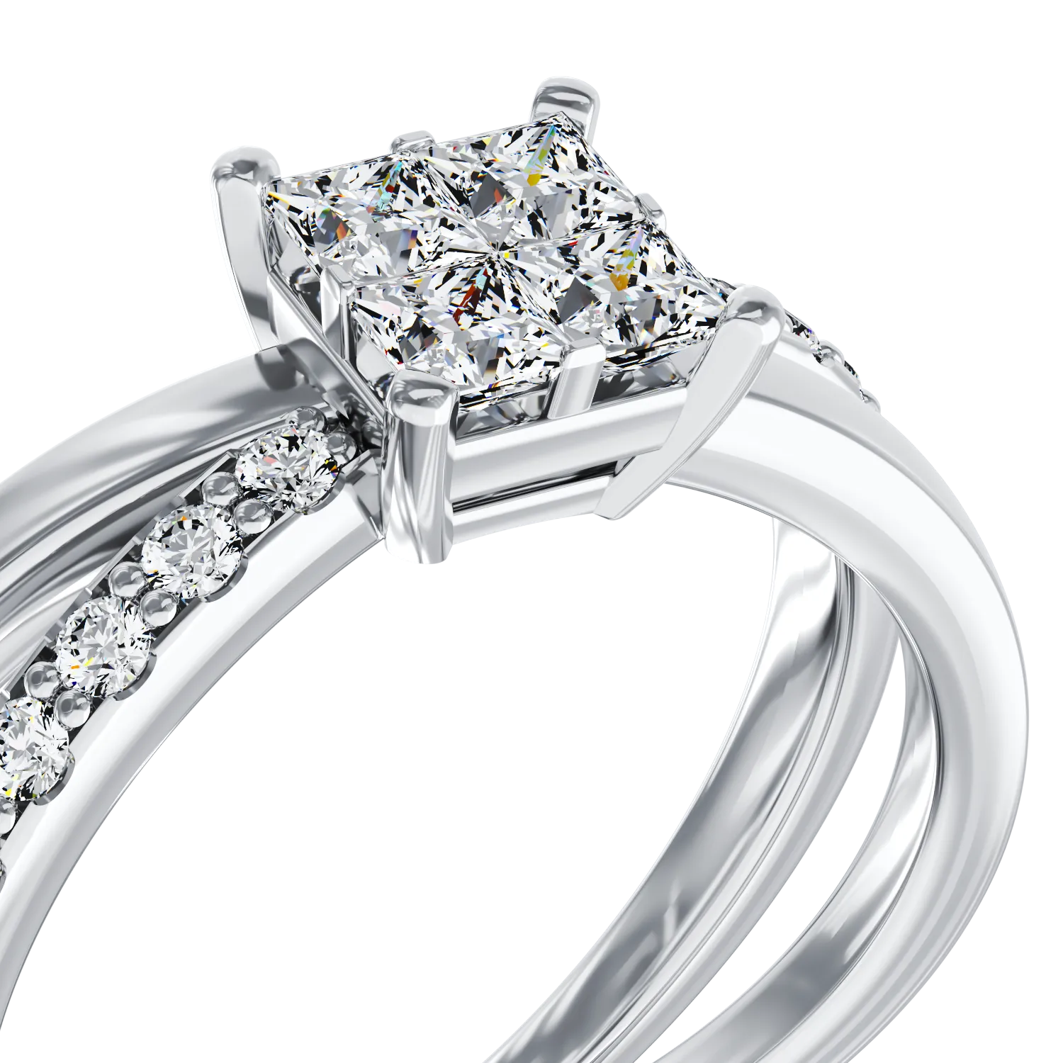 Eljegyzési gyűrű 18K-os fehér aranyból 0,37ct gyémánttal és 0,09ct gyémántokkal. Gramm: 4,04