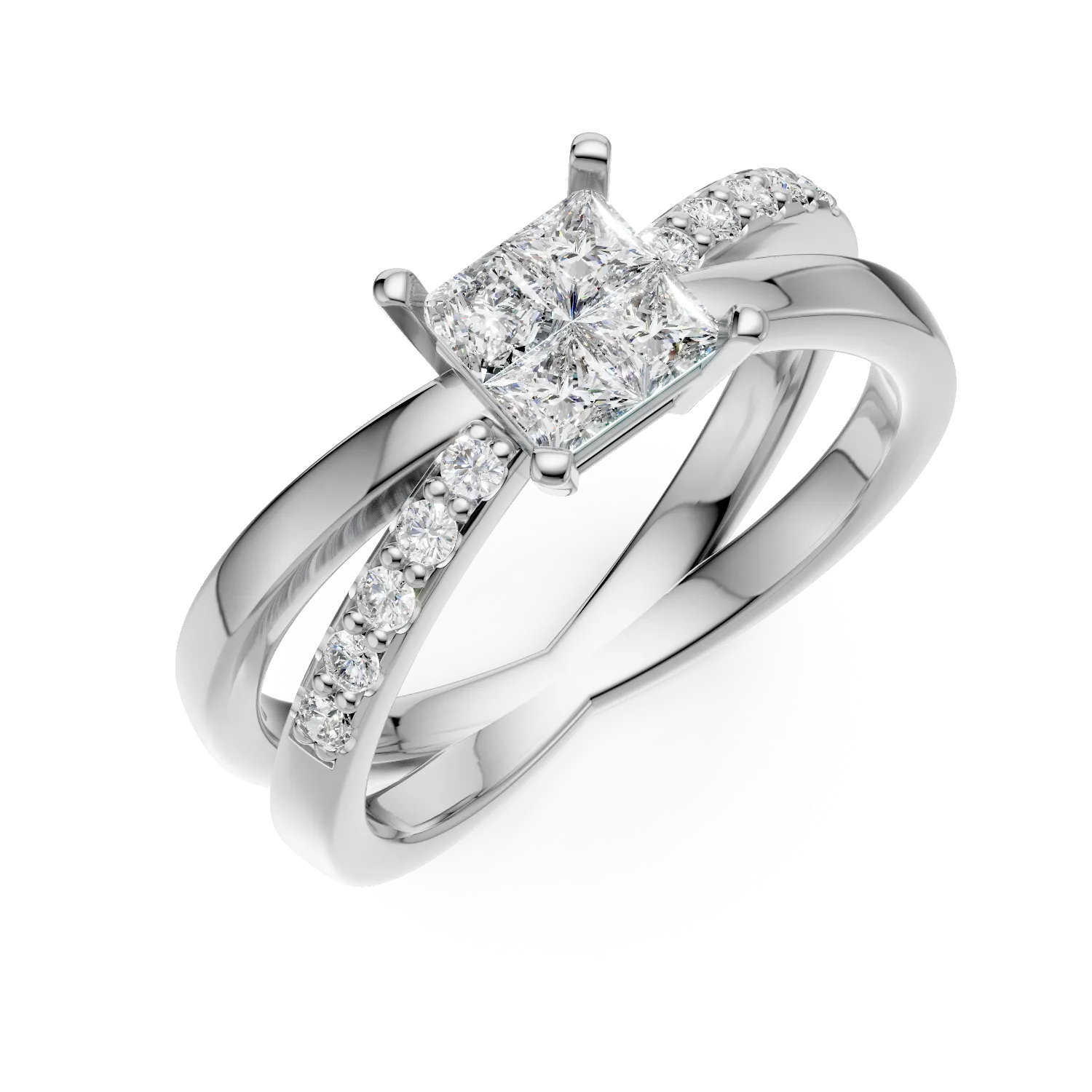 Teilor Inel de logodna din aur alb cu diamante princess de 0.37ct si diamante de 0.09ct