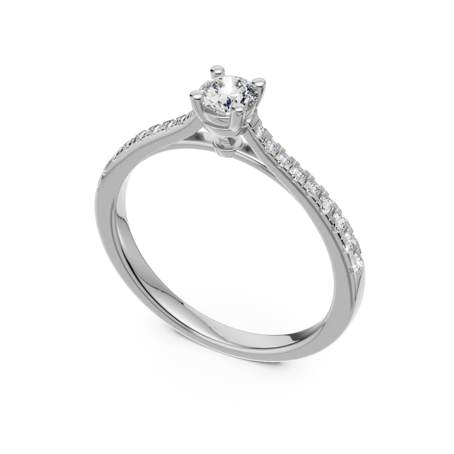 Inel de logodna din aur alb de 18K cu diamant de 0.16ct si diamante de 0.17ct