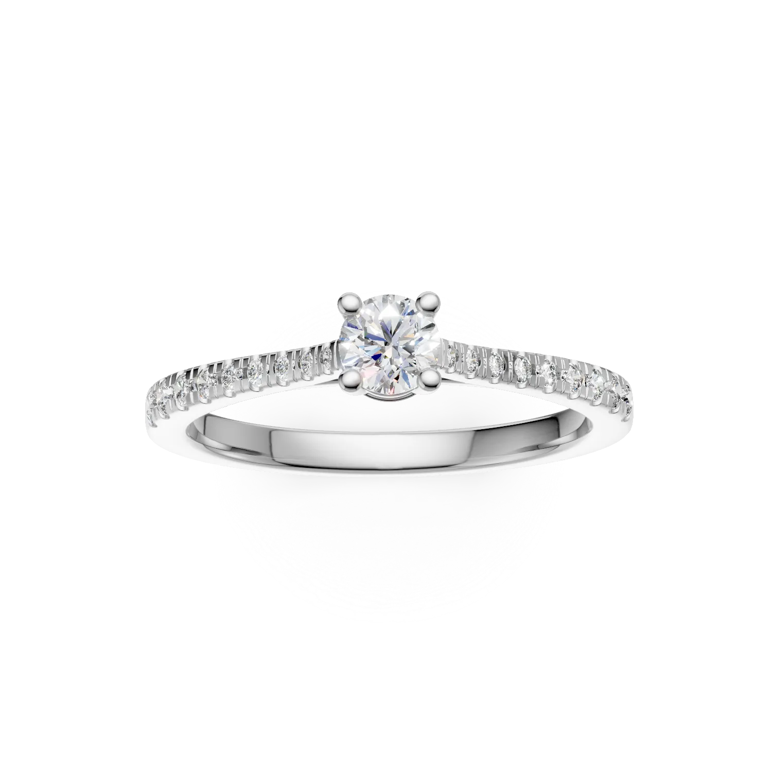 Inel de logodna din aur alb de 18K cu diamant de 0.16ct si diamante de 0.17ct