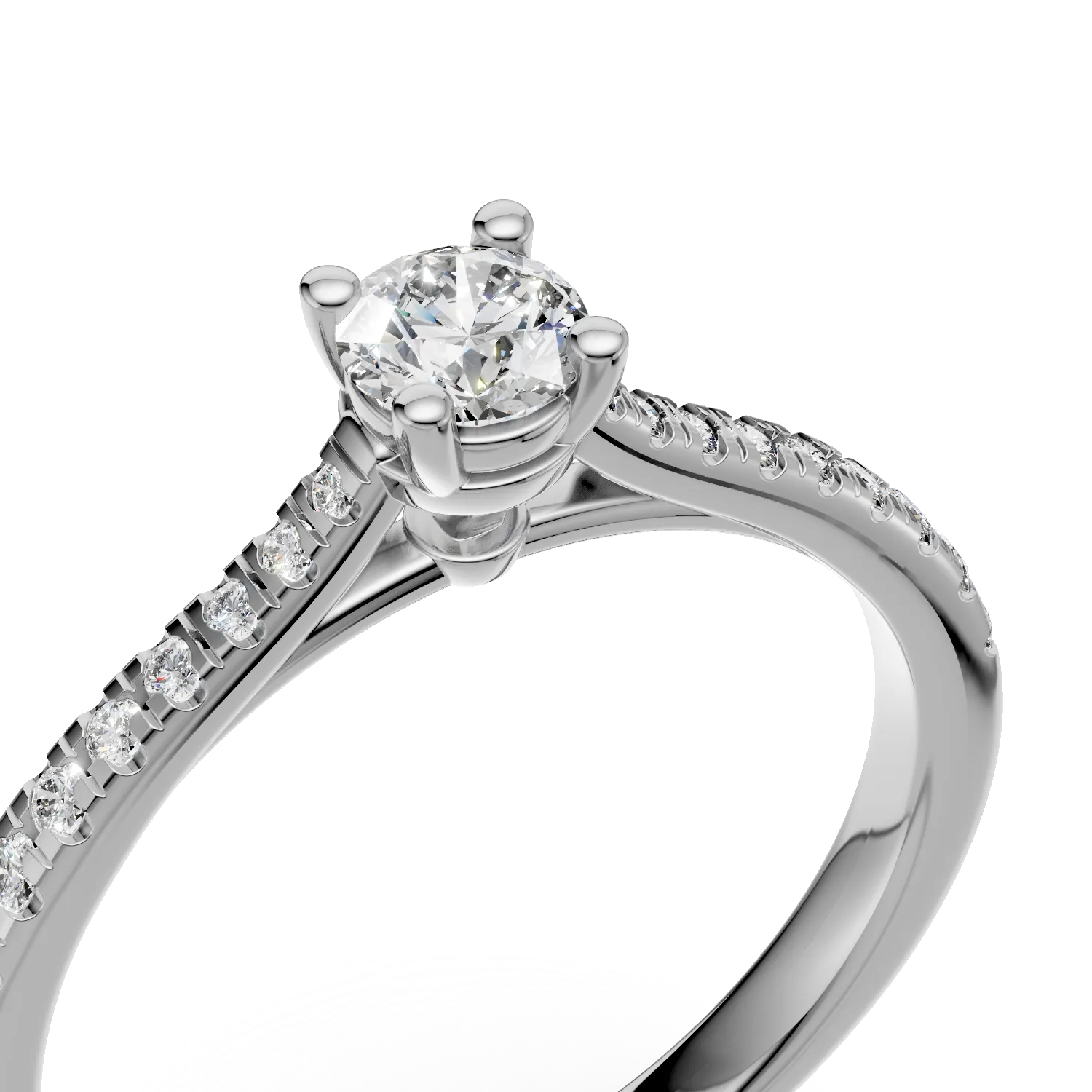 Inel de logodna din aur alb de 18K cu diamant de 0.16ct si diamante de 0.17ct