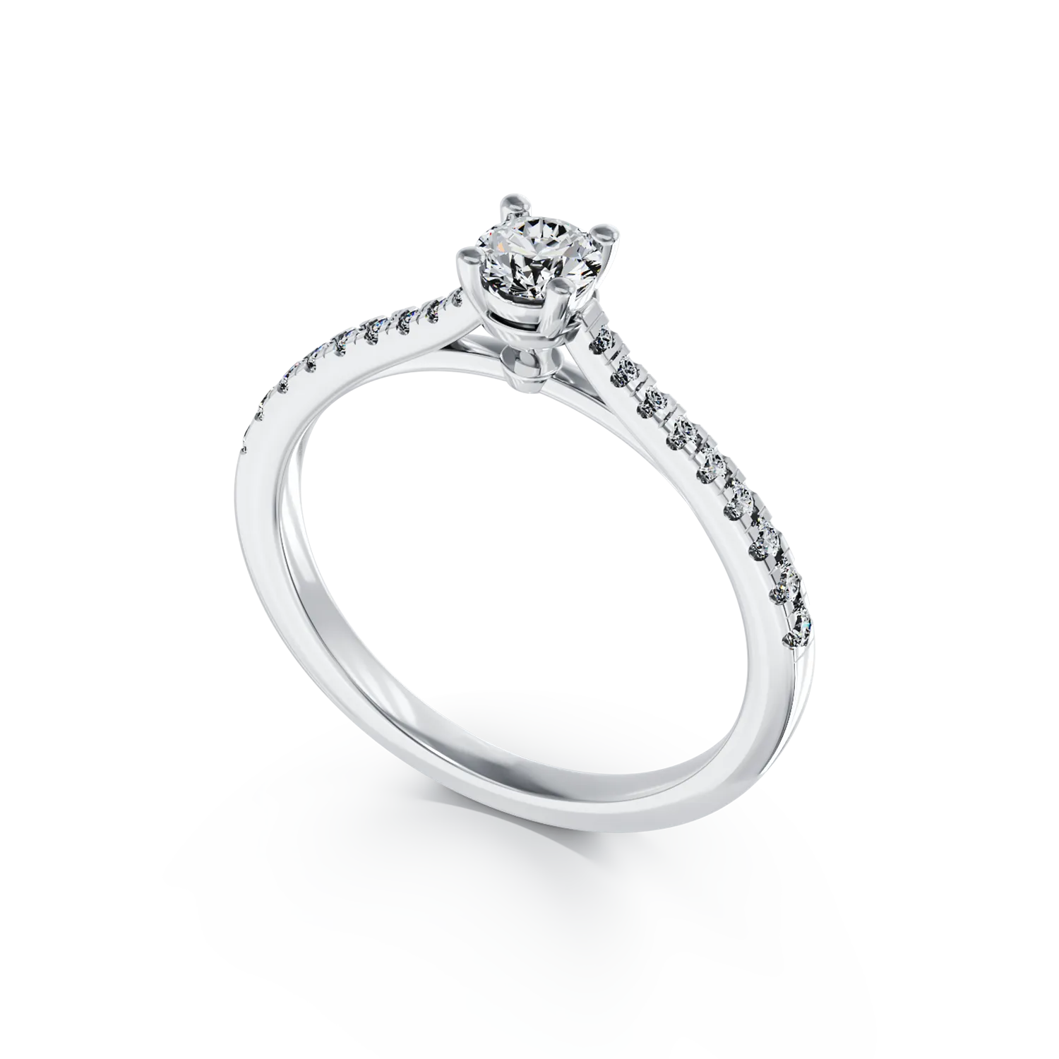 18K бял златен годежен пръстен с диамант от 0.24ct и диаманти от 0.19ct