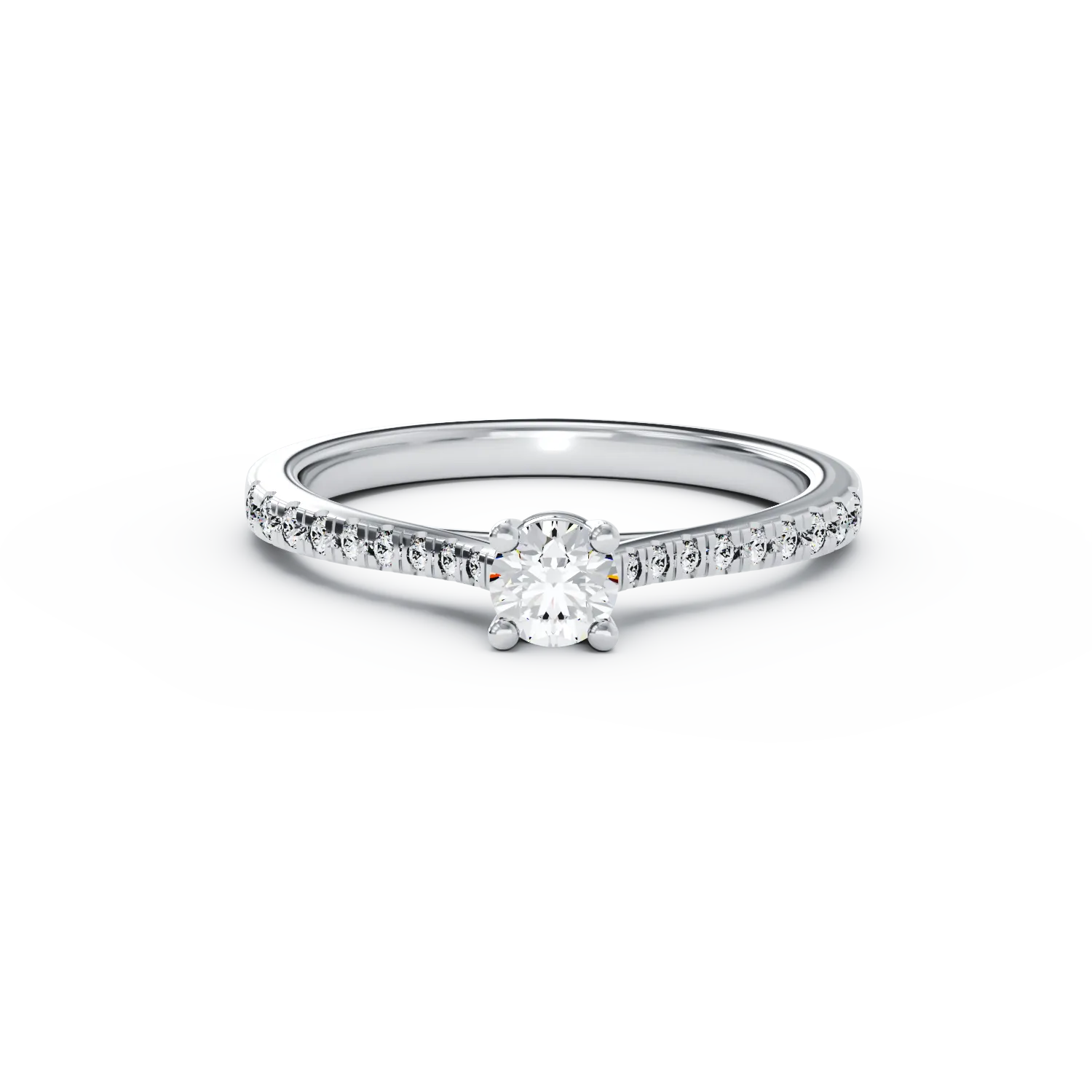 18K бял златен годежен пръстен с диамант от 0.24ct и диаманти от 0.19ct