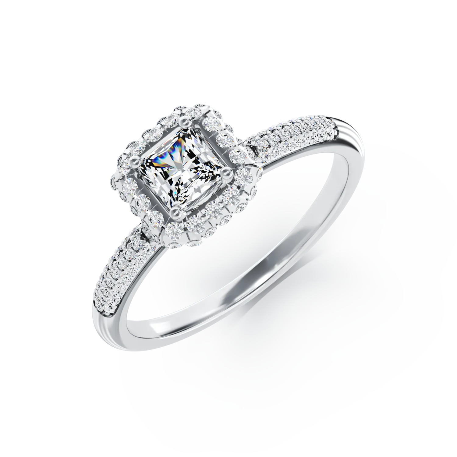 Pierścionek zaręczynowy z 18K białego złota, diament 0.21kr i diamenty 0.44kr