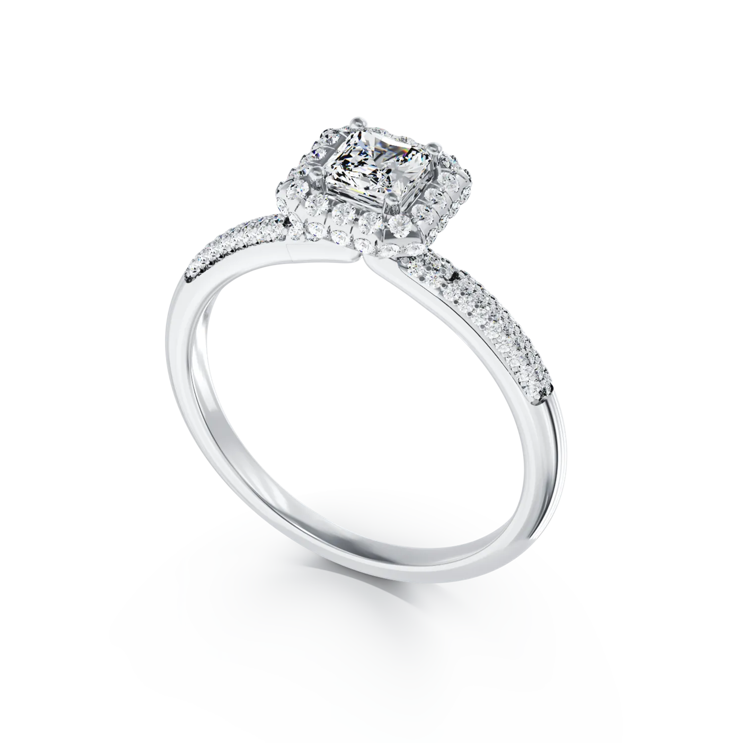 Eljegyzési gyűrű 18K-os fehér aranyból 0,2ct gyémánttal és 0,42ct gyémántokkal. Gramm: 3,28