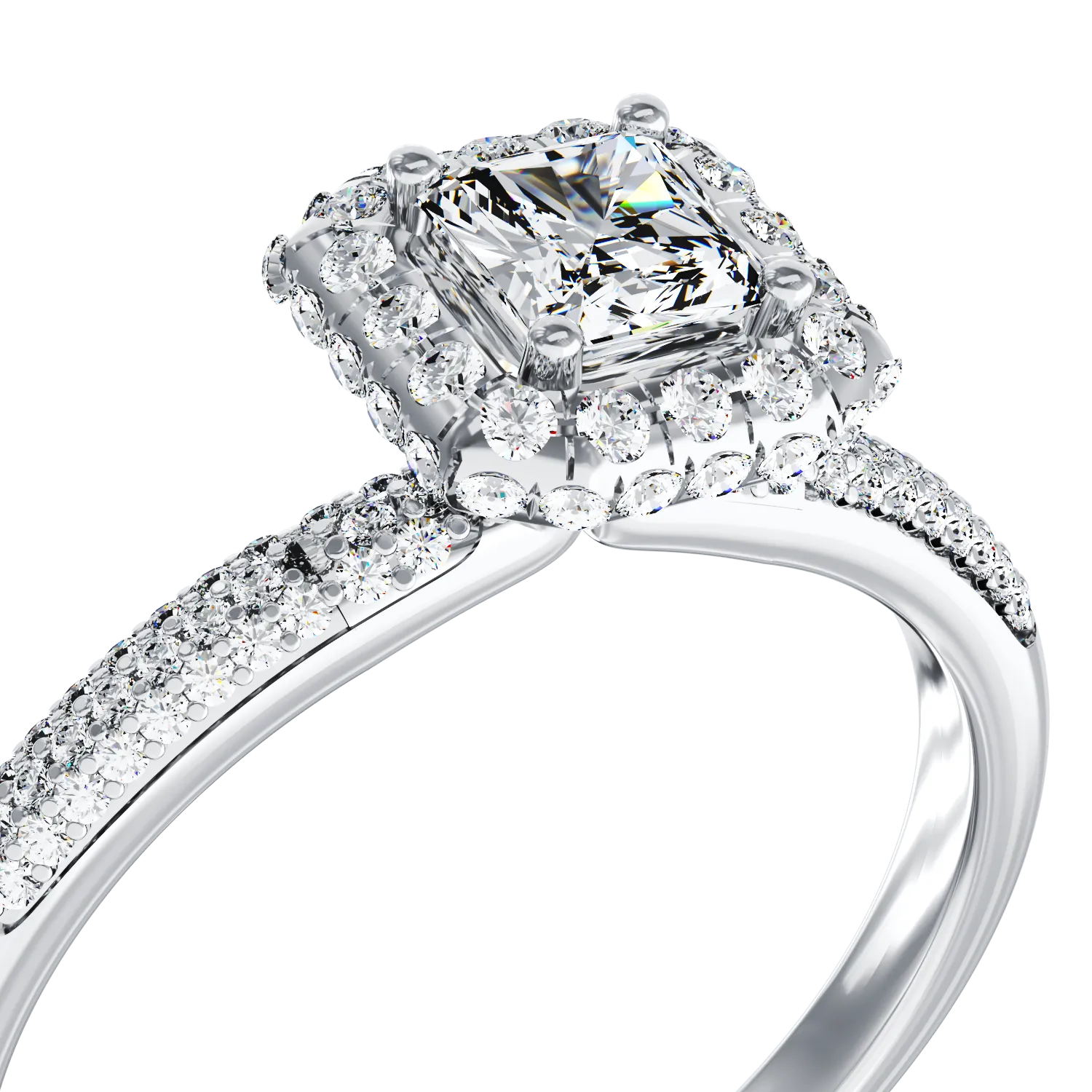 Inel de logodna din aur alb de 18K cu diamant de 0.2ct si diamante de 0.42ct