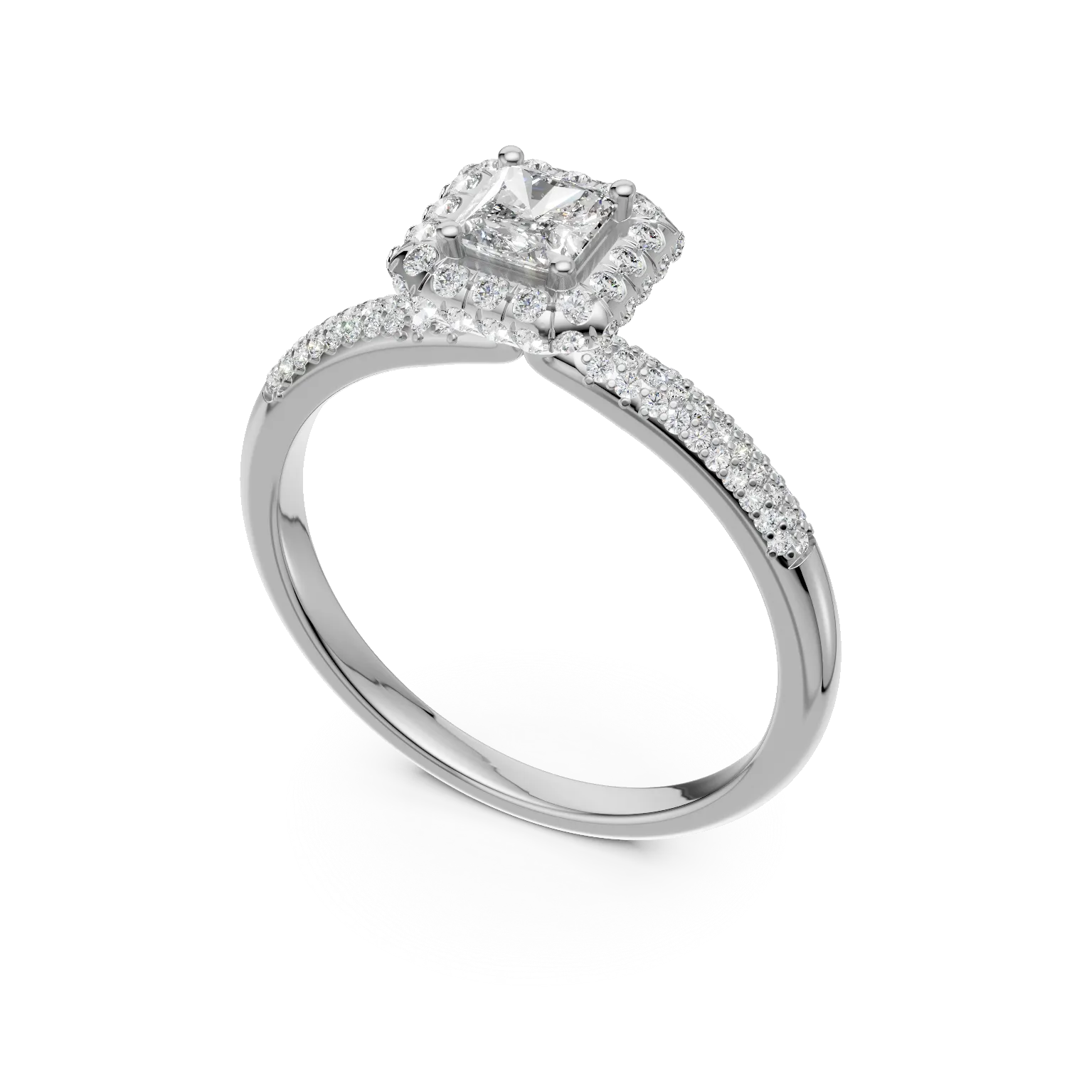 Inel de logodna din aur alb de 18K cu diamant de 0.2ct si diamante de 0.42ct