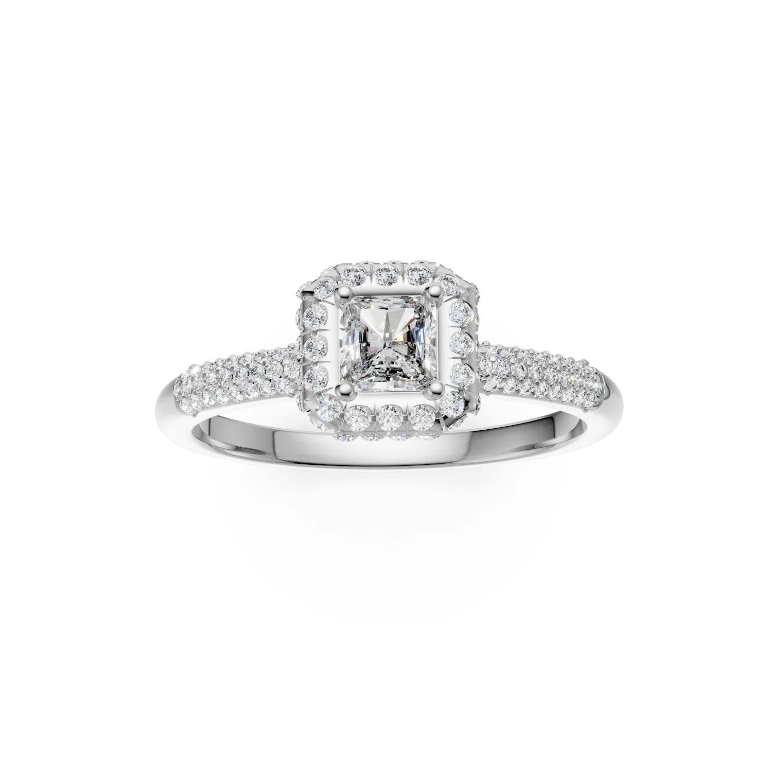 Inel de logodna din aur alb de 18K cu diamant de 0.2ct si diamante de 0.42ct