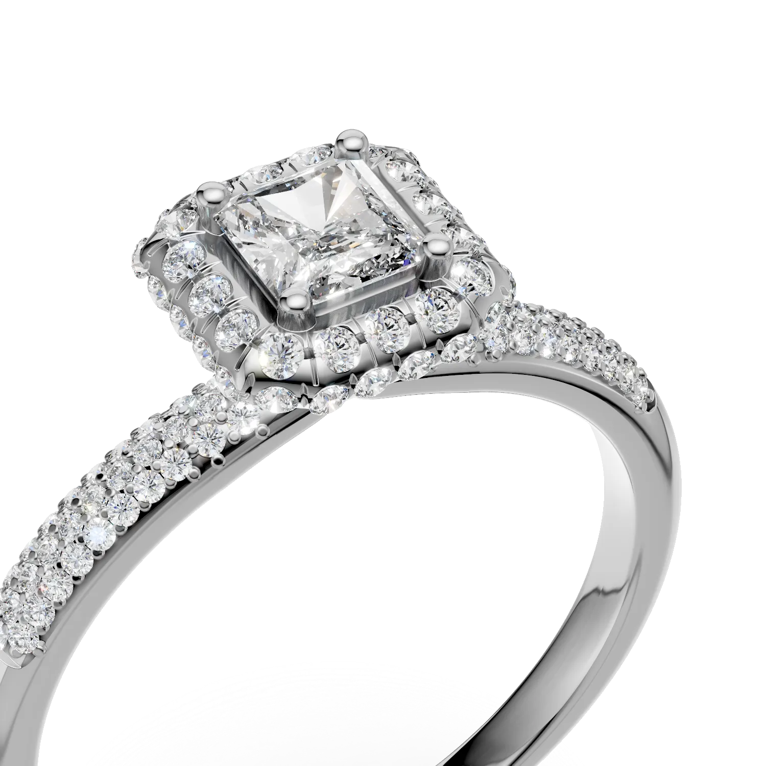 Inel de logodna din aur alb de 18K cu diamant de 0.2ct si diamante de 0.42ct