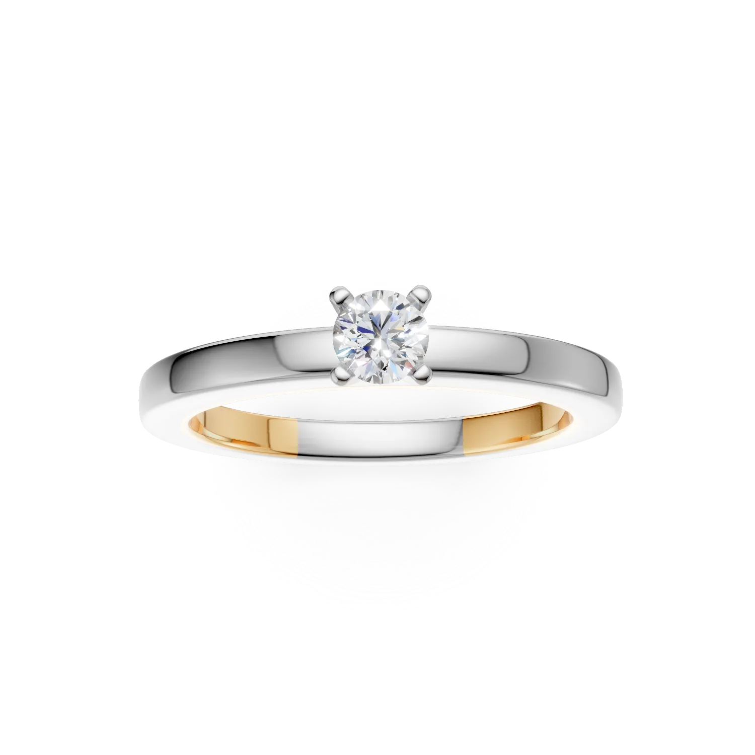 18K white-yellow gold engagement ring with a 0.15ct solitaire diamond