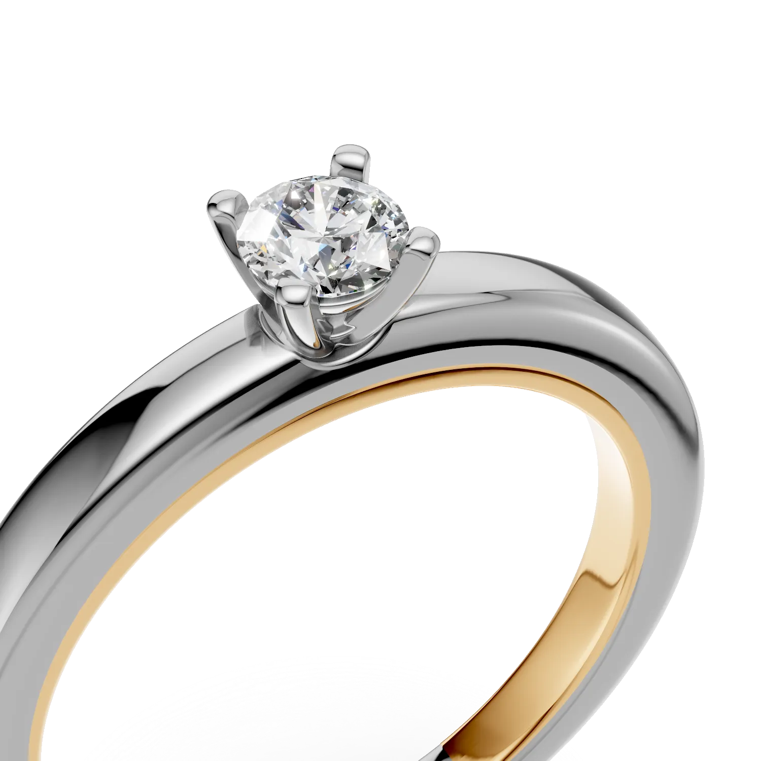 18K white-yellow gold engagement ring with a 0.15ct solitaire diamond