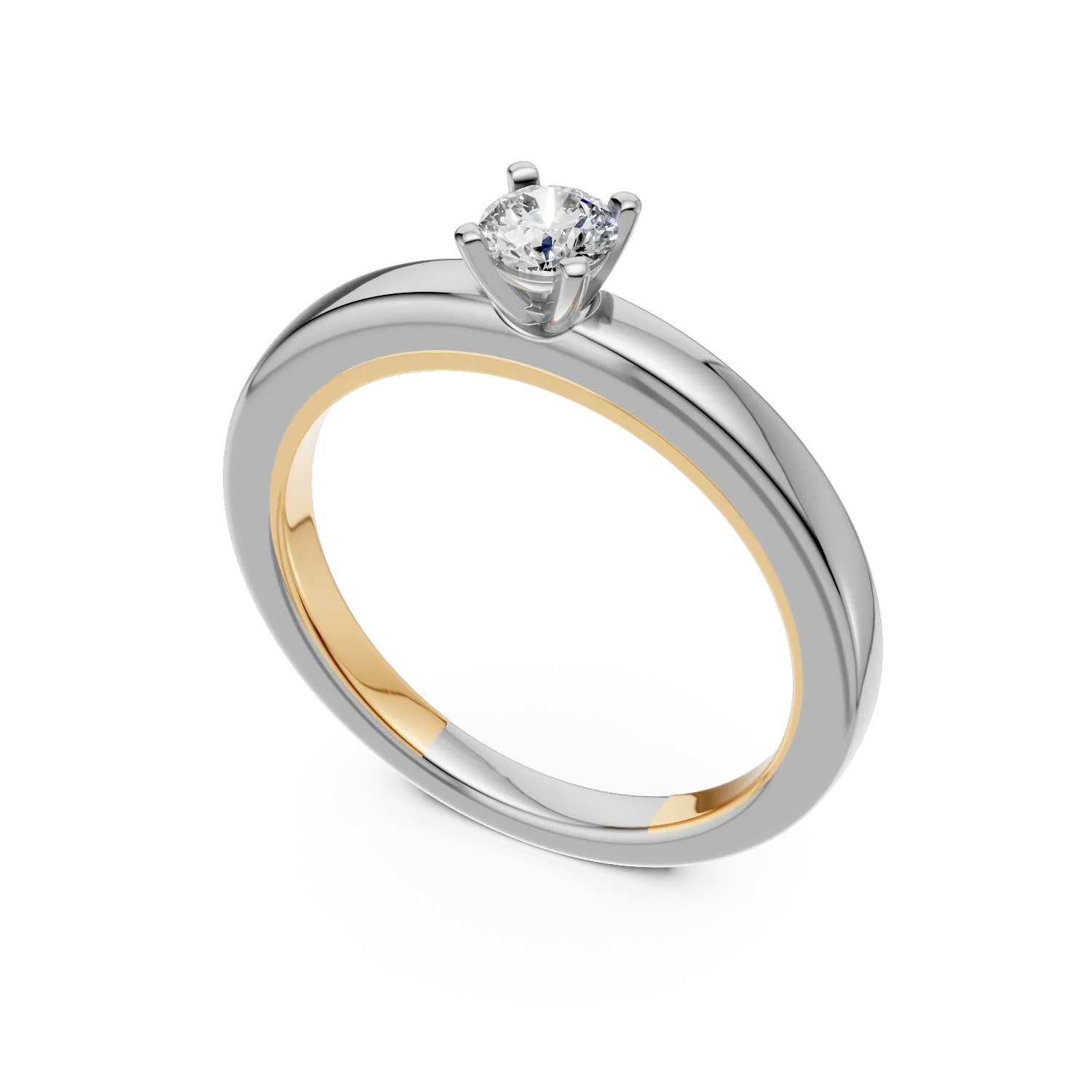 Inel de logodna din aur alb de 18K cu un diamant solitaire de 0.16ct