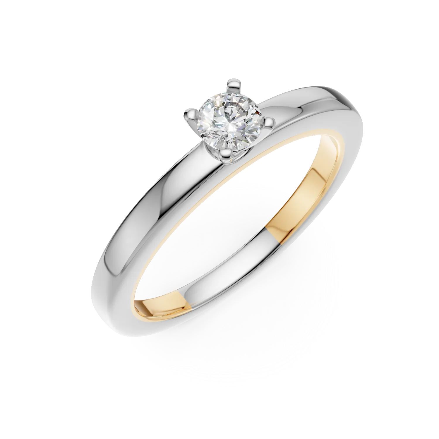 Inel de logodna din aur alb-galben cu un diamant solitaire de 0.1ct