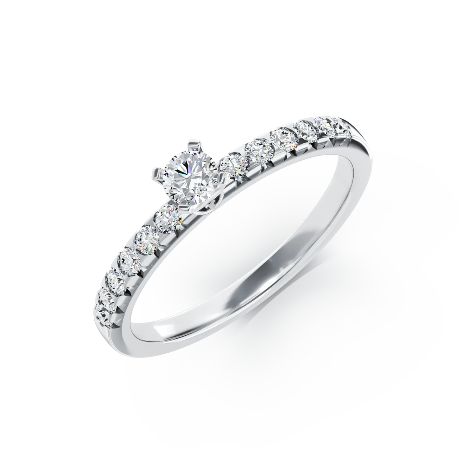 Inel de logodna din aur alb de 18K cu diamant de 0.15ct si diamante de 0.25ct